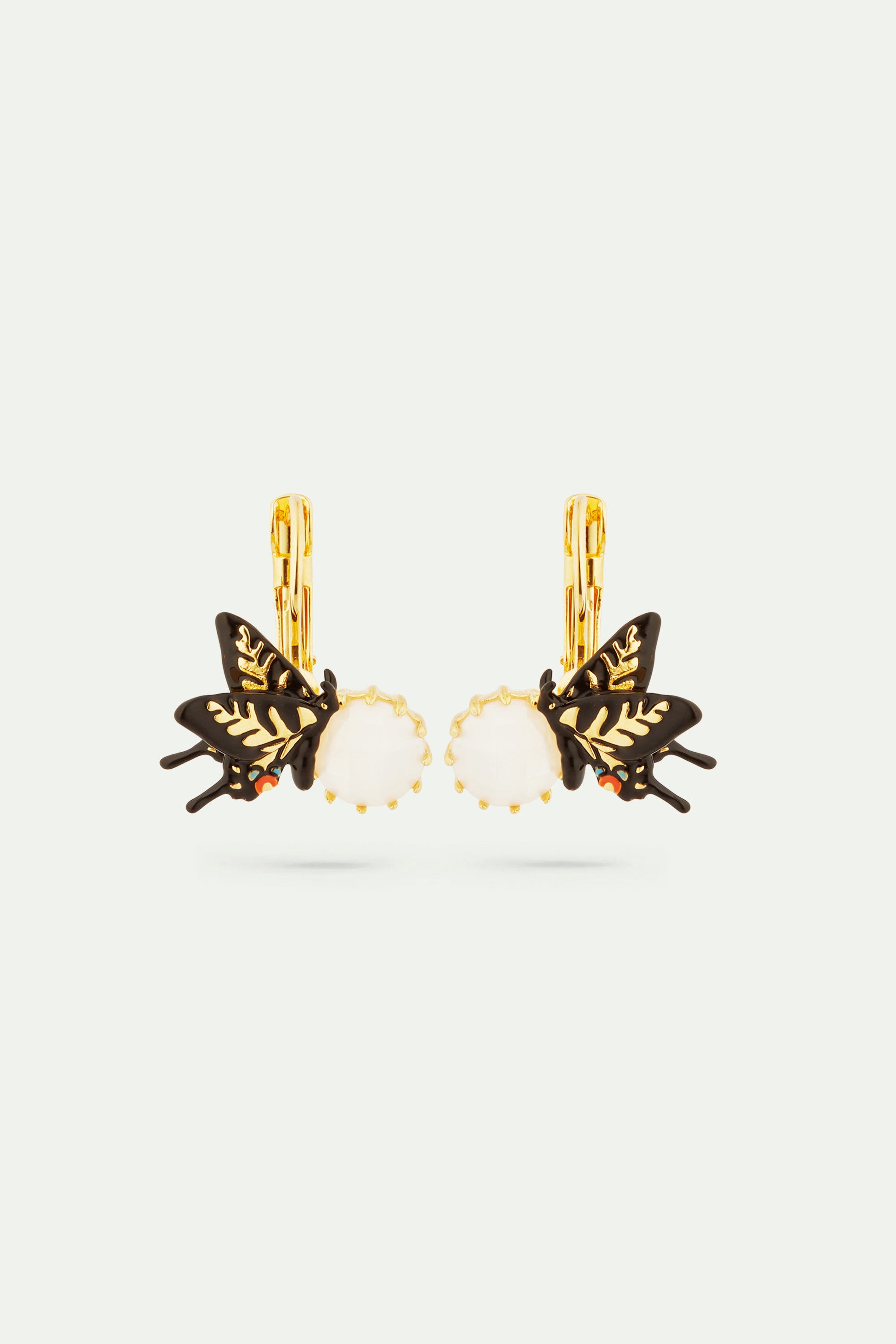 Sleeper earrings, butterfly and faceted glass