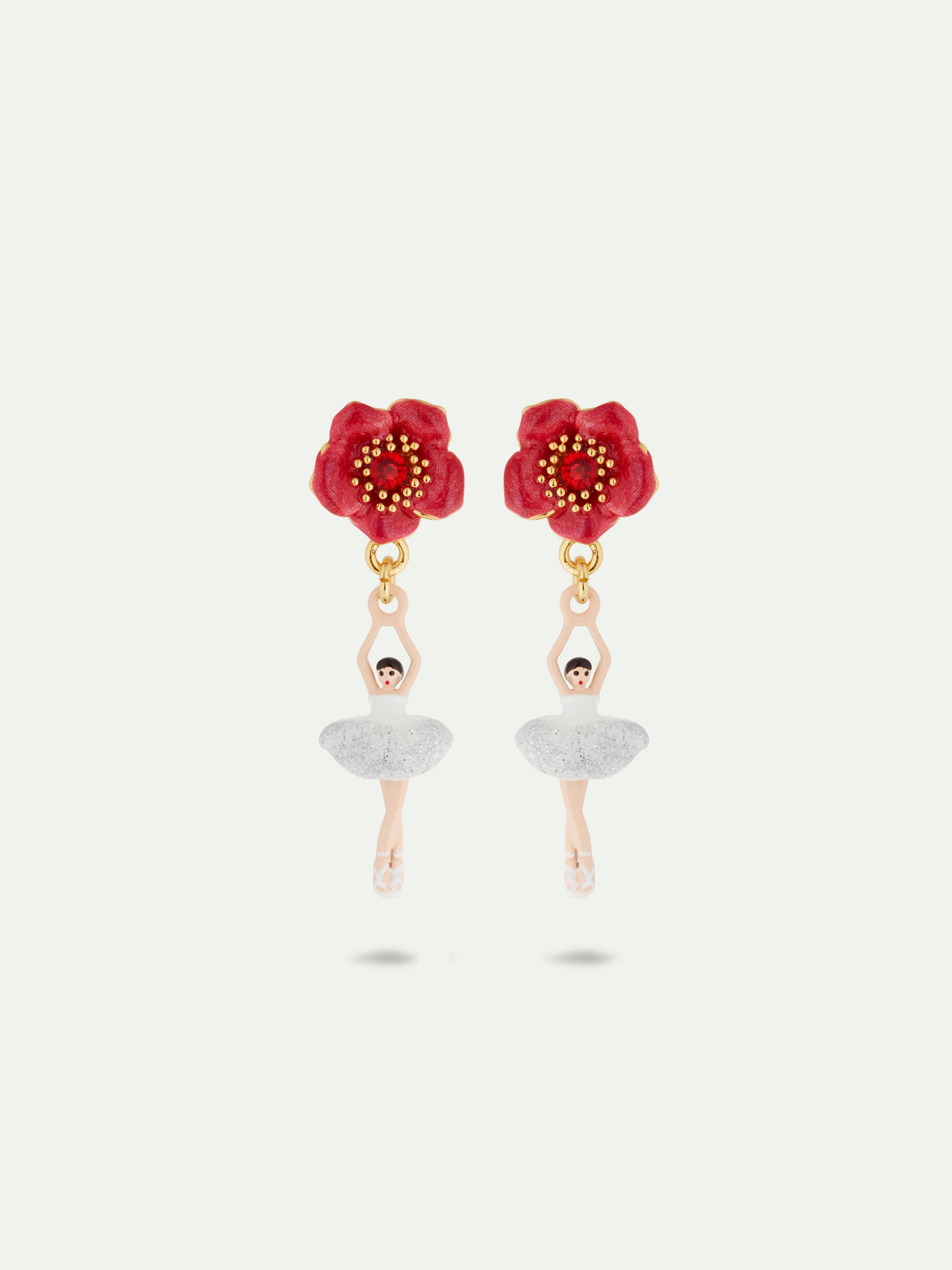 Boucles d'oreilles ballerine et fleur rouge