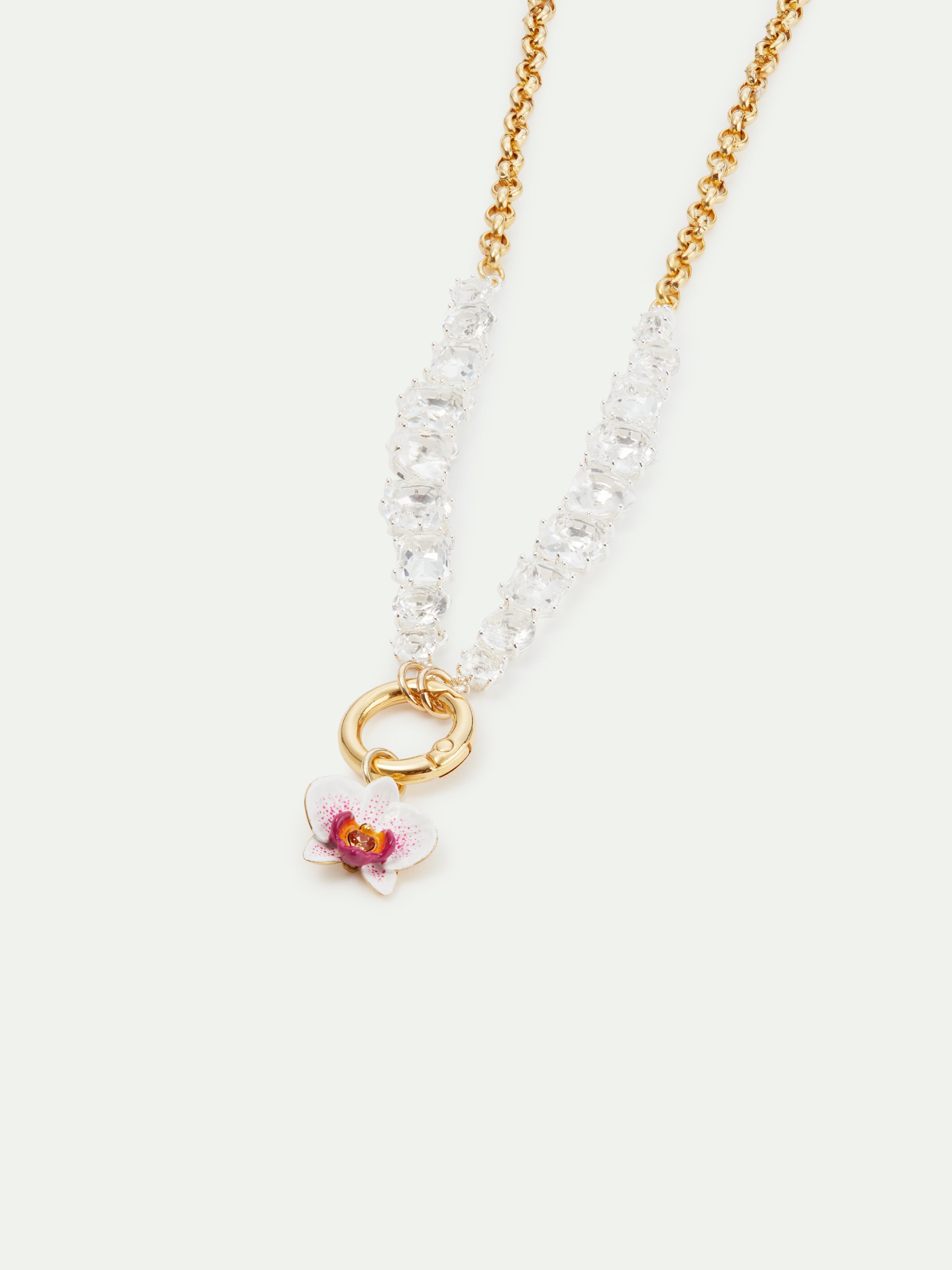 Collier ras de cou La Diamantine argentée et fleur d'orchidée