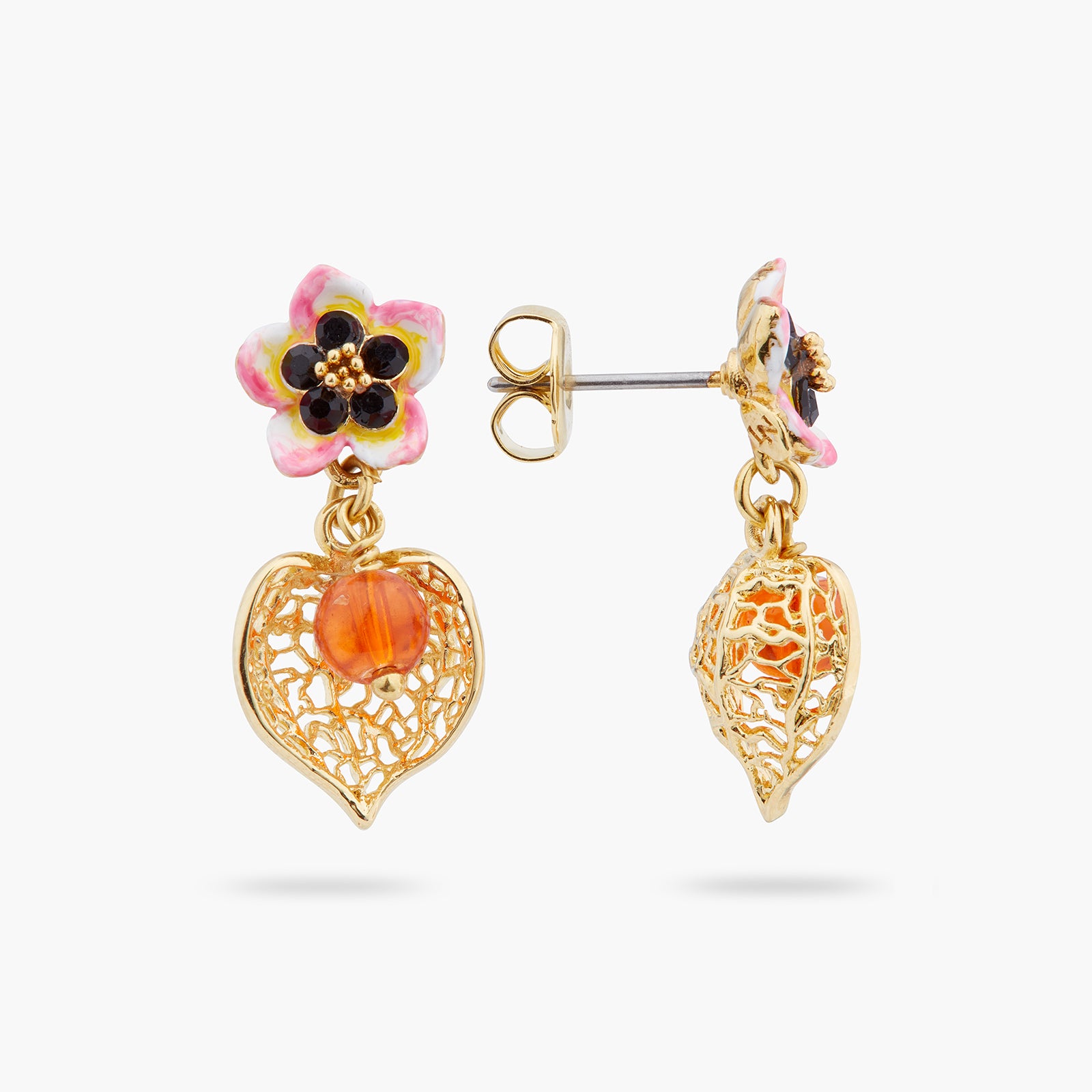 Tiaré flower and physalis post earrings