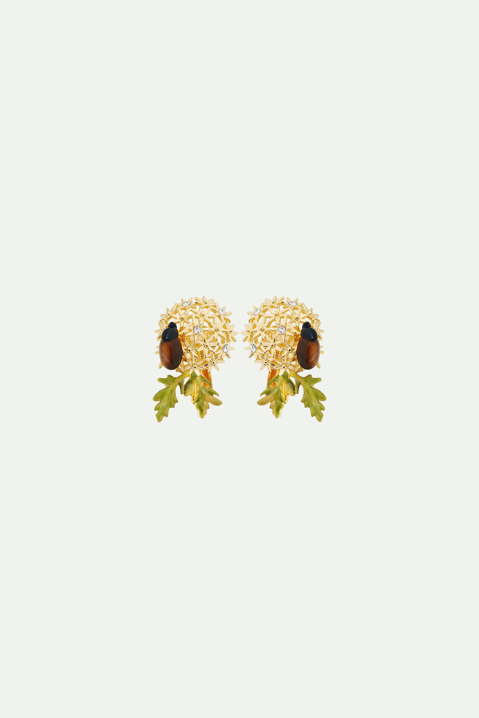 Golden flower bouquet and scarab beetle post earrings