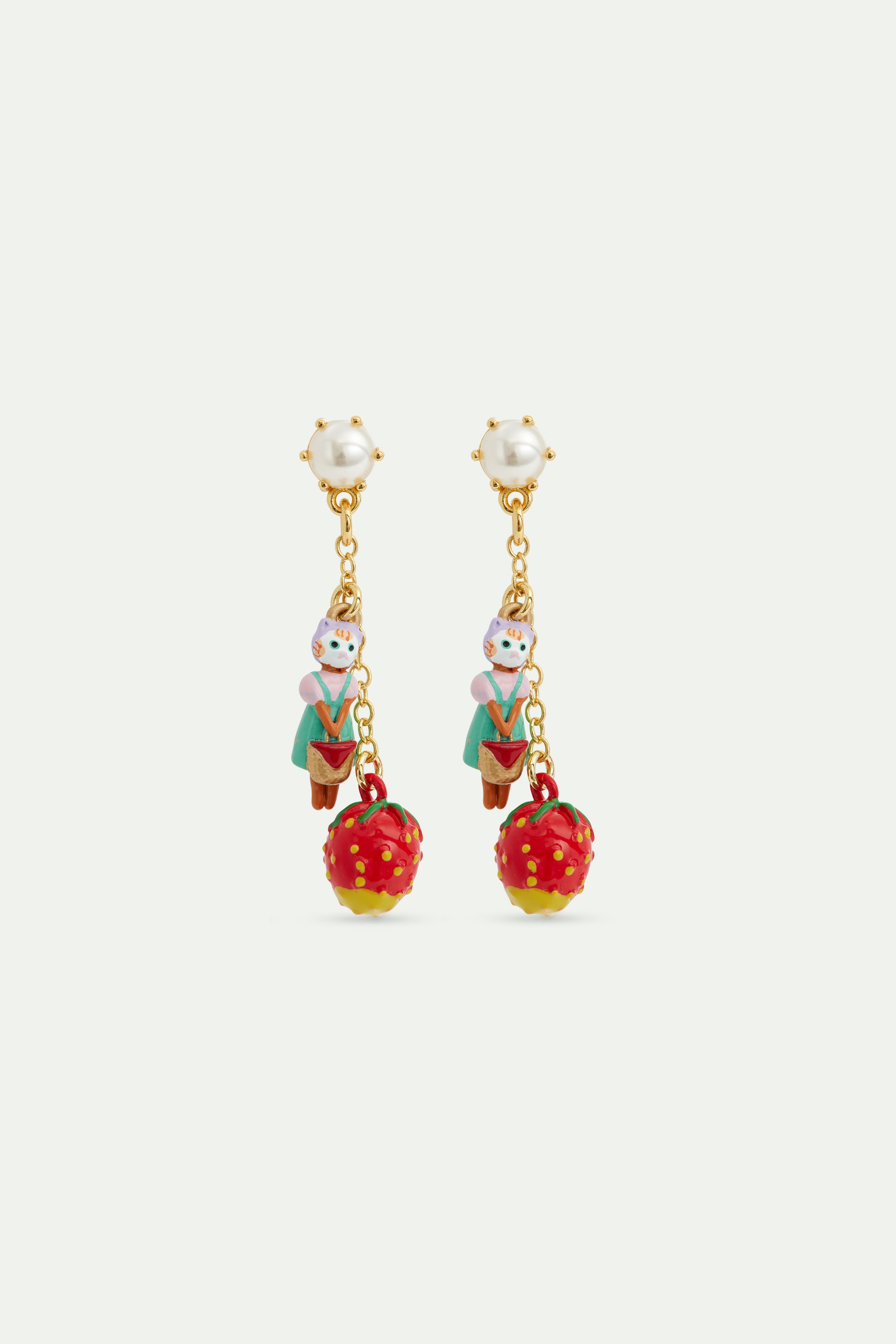 Boucles d'oreilles pendantes fraise et chat roux