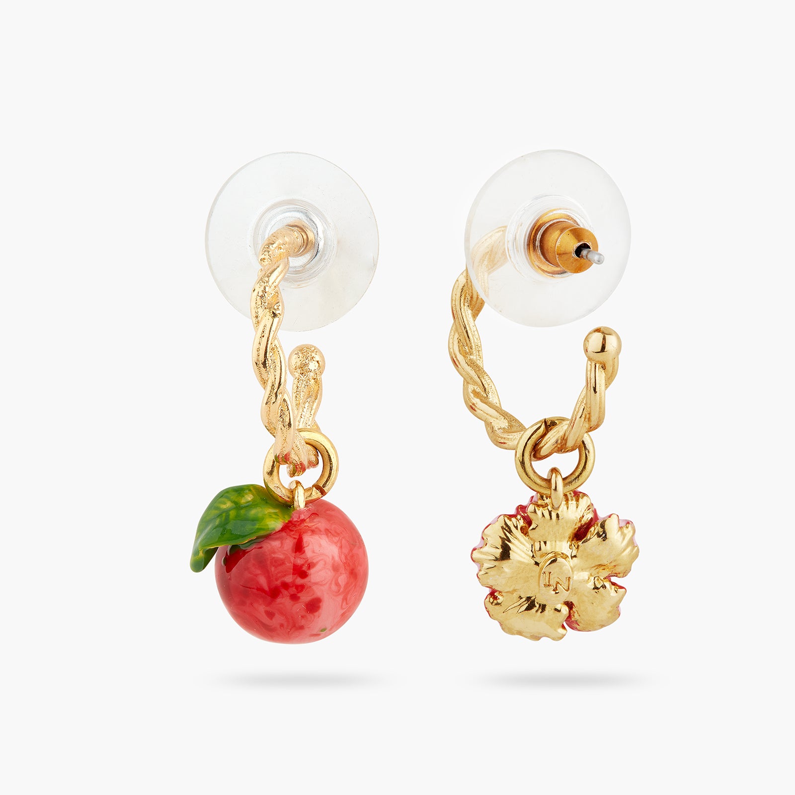 Peach and peach blossom twisted post hoop earrings