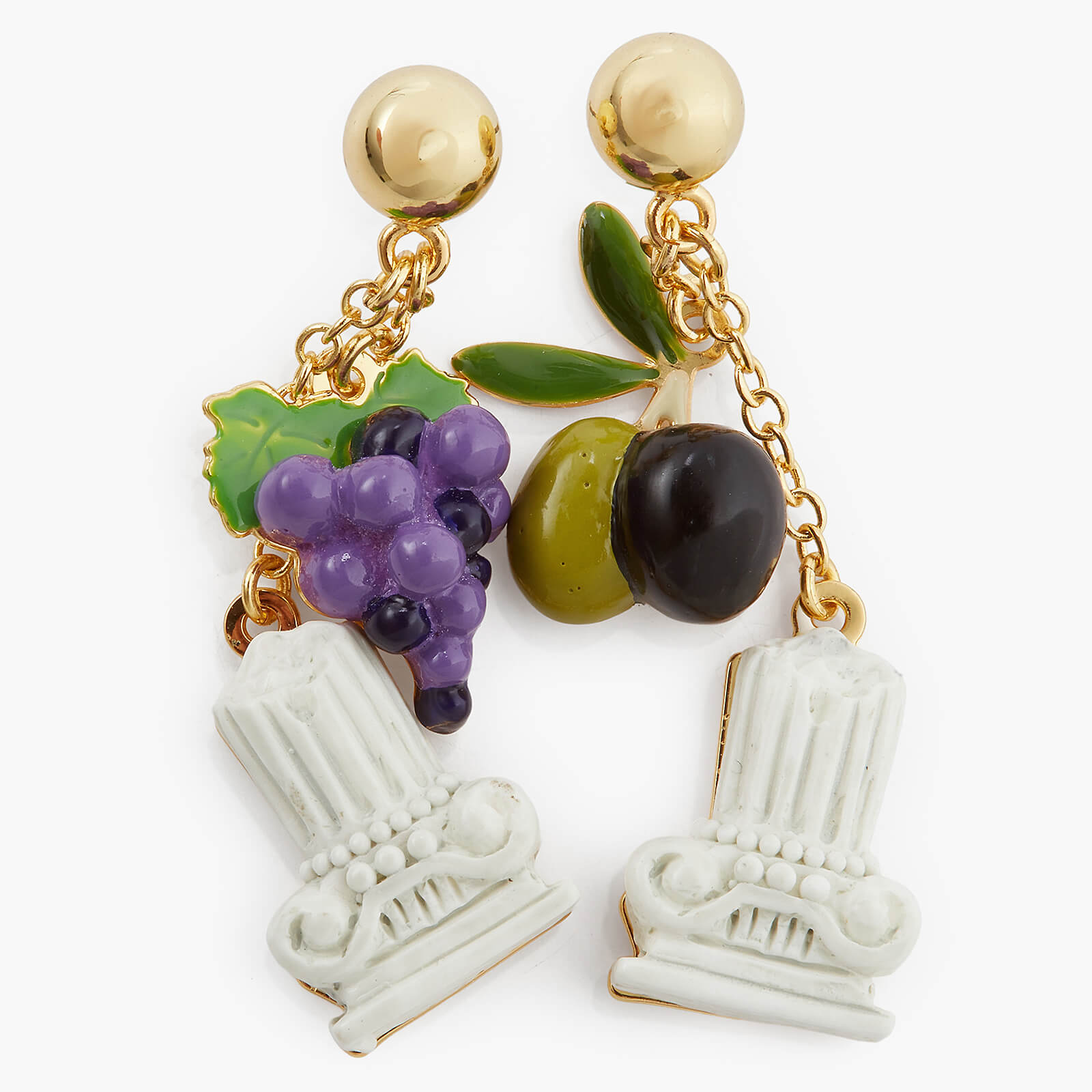 Column, grapes and olive clip-on earrings