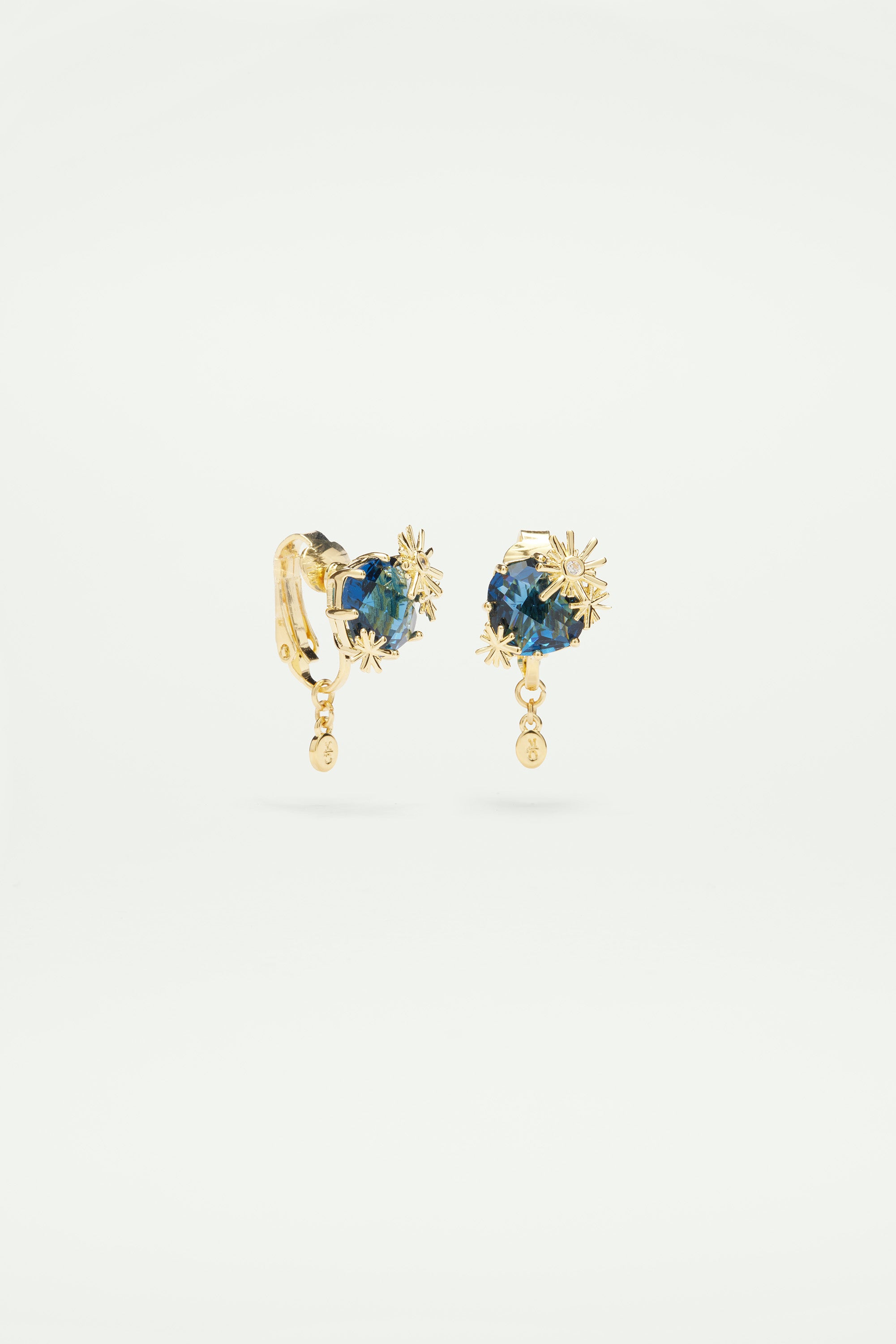 Gold stars and square stone post earrings