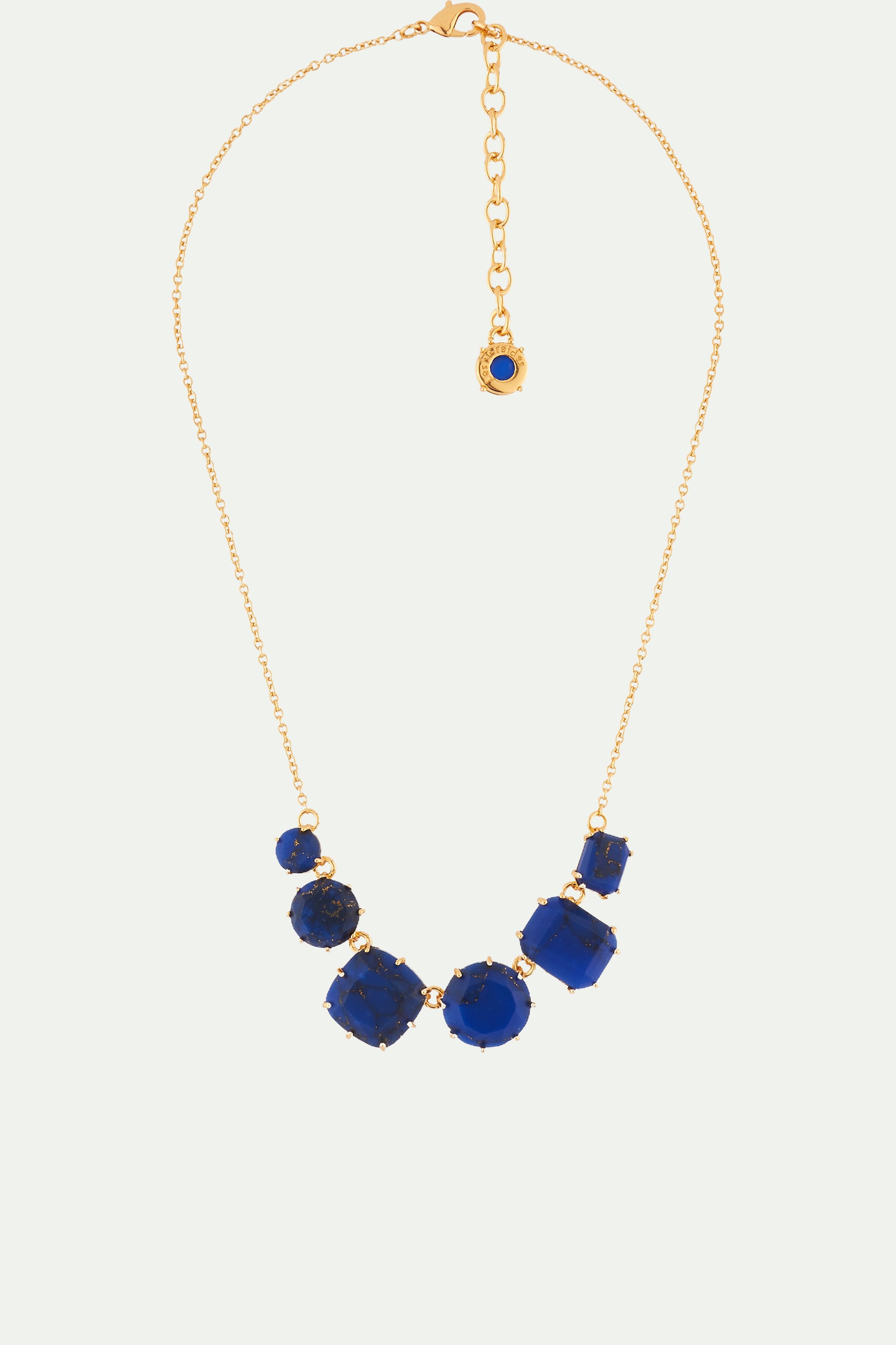 Collier 6 pierres bleu nuit aux éclats dorés