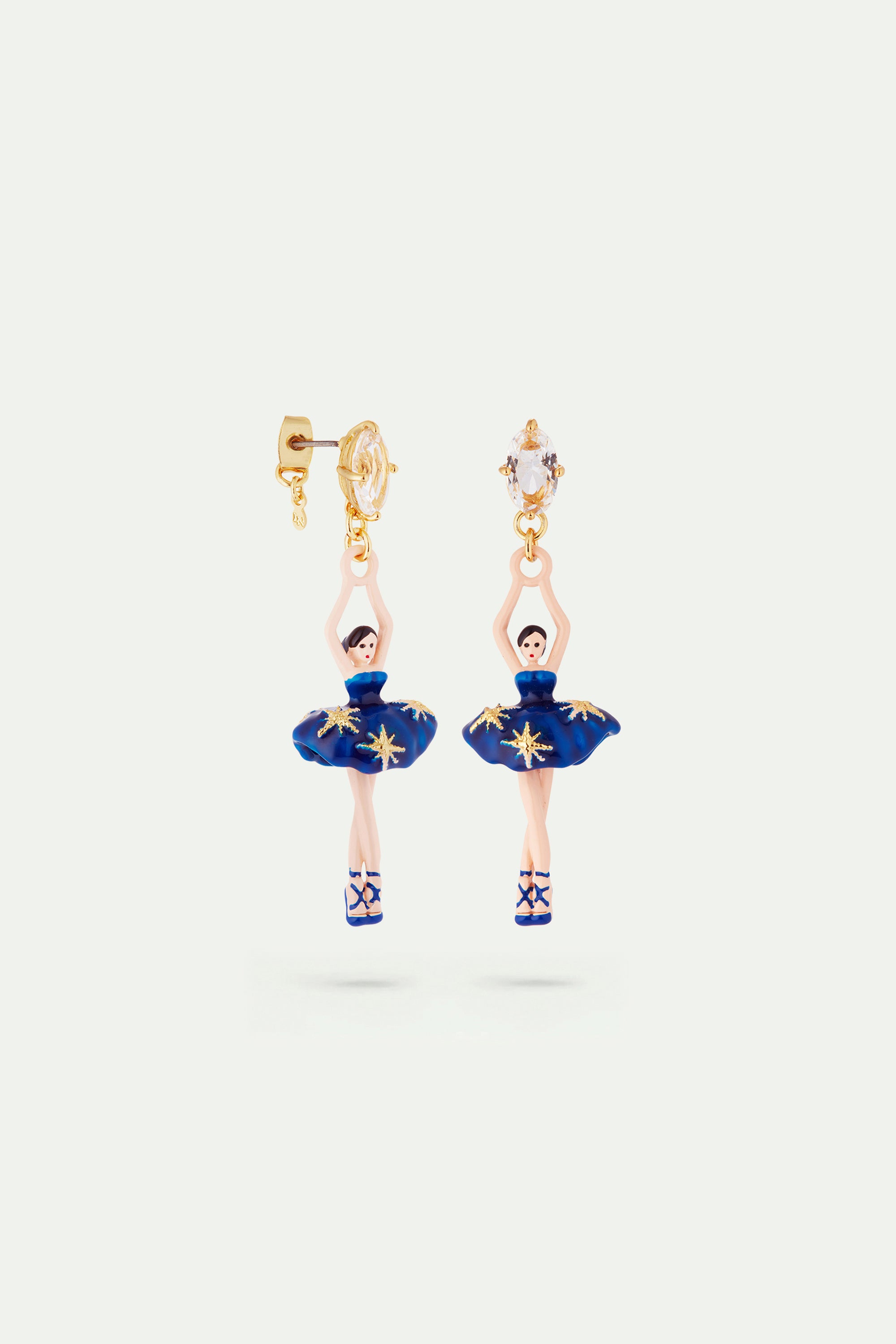 Boucles d'oreilles ballerine tutu bleu nuit et étoiles dorées