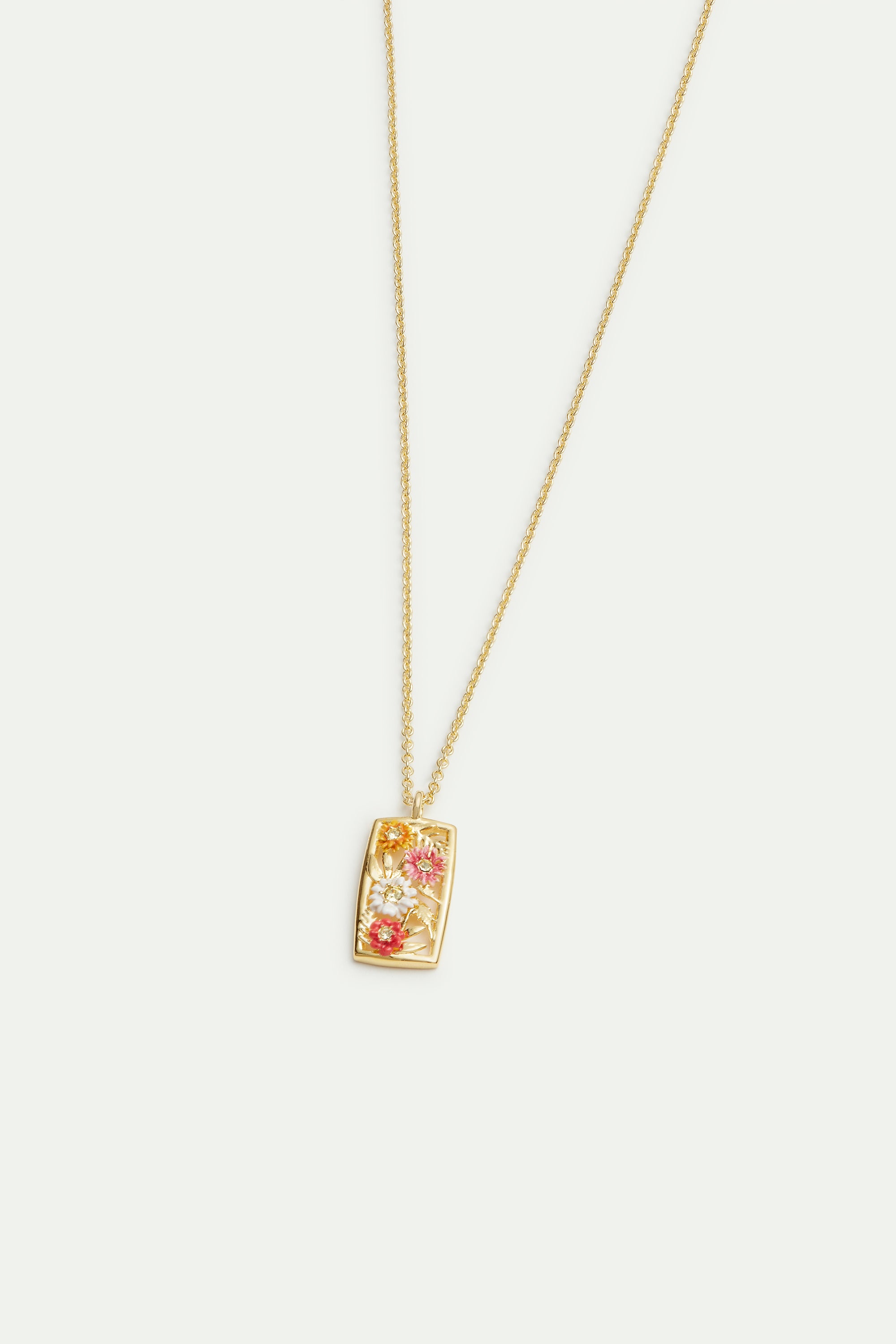 Gold-plated openwork pendant necklace with zinnias