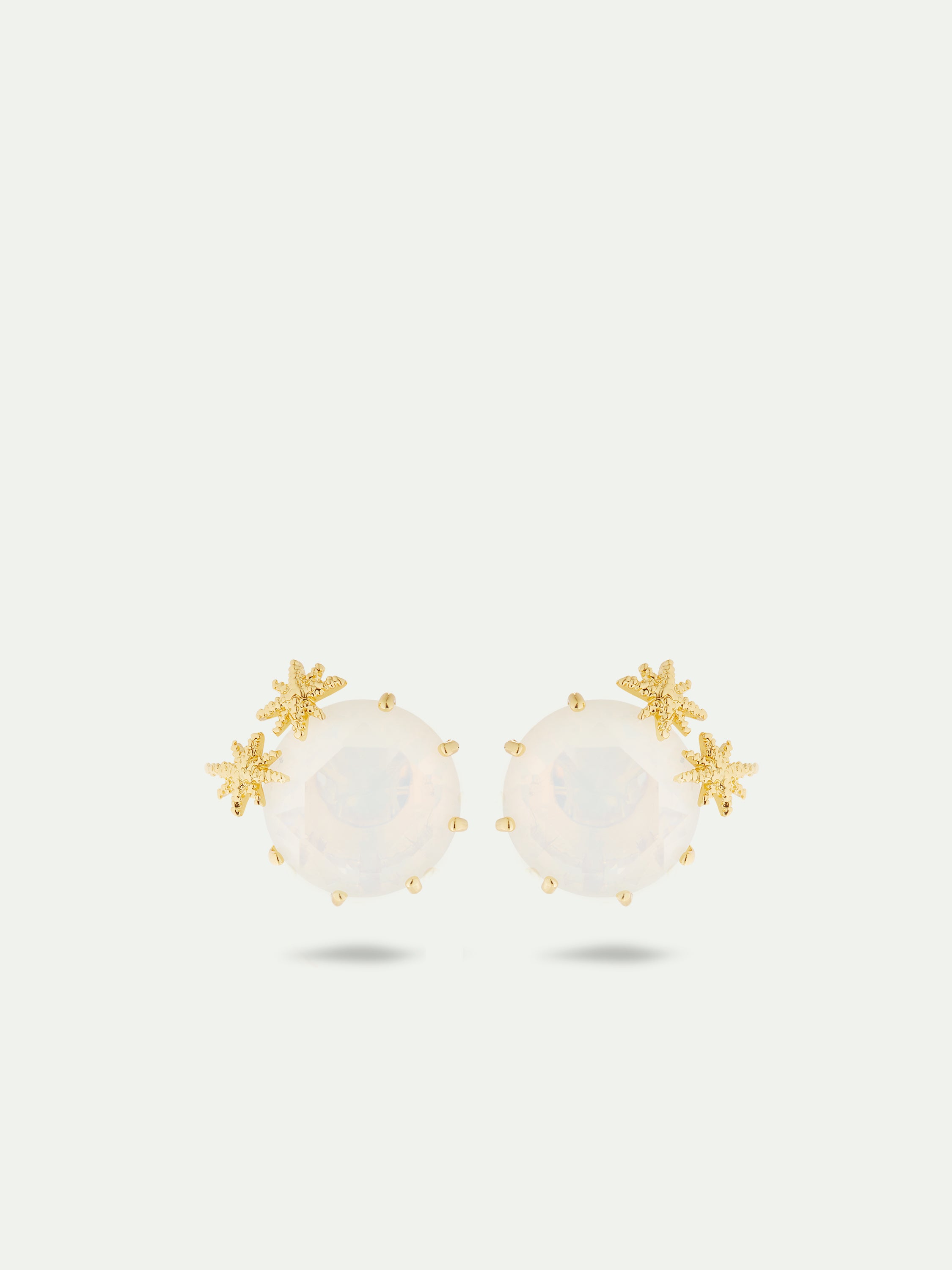 Boucles d'oreilles tiges pierre ronde La Diamantine blanc opalescent et fines étoiles