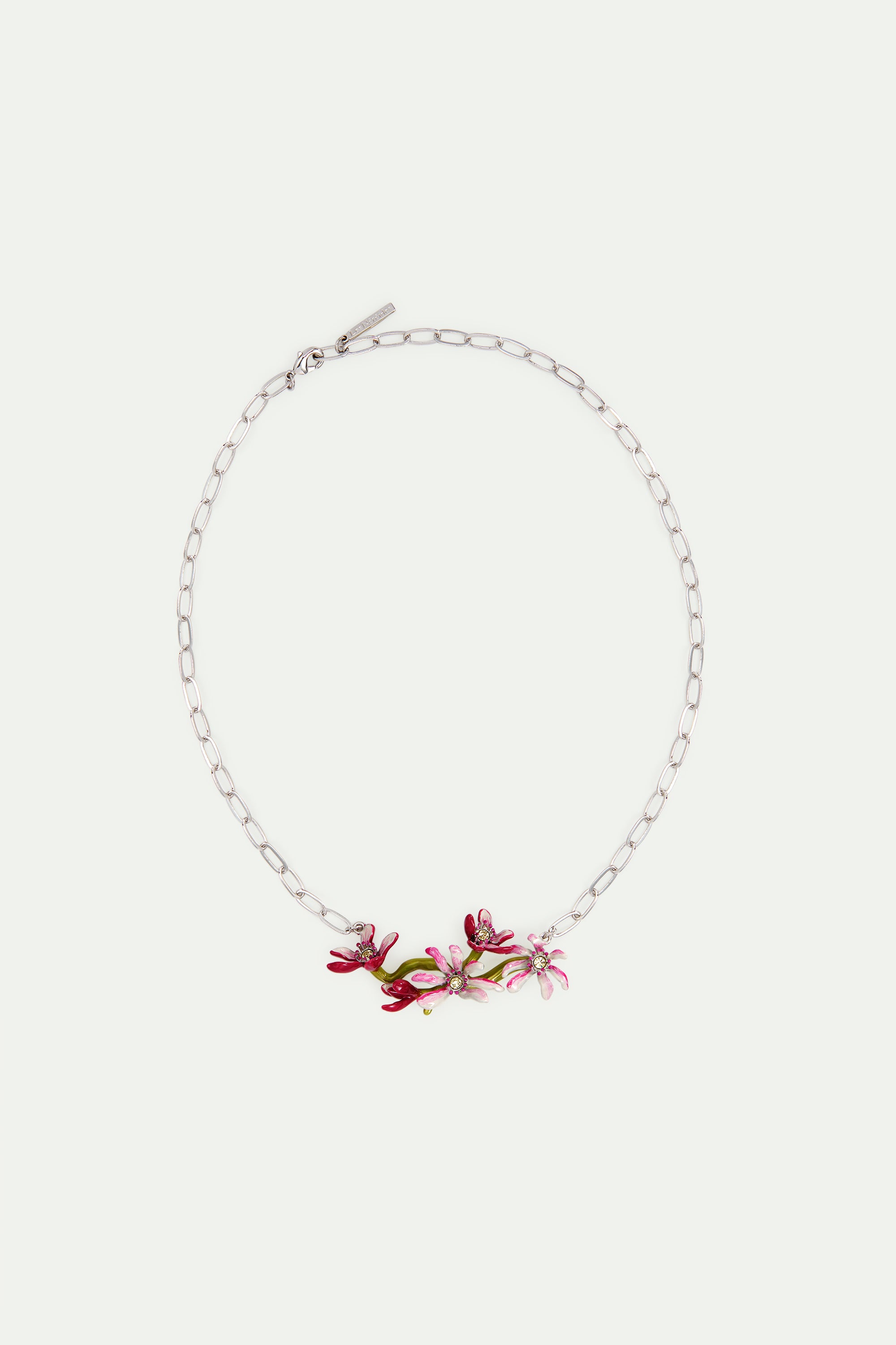 Magnolia flowers silver statement necklace