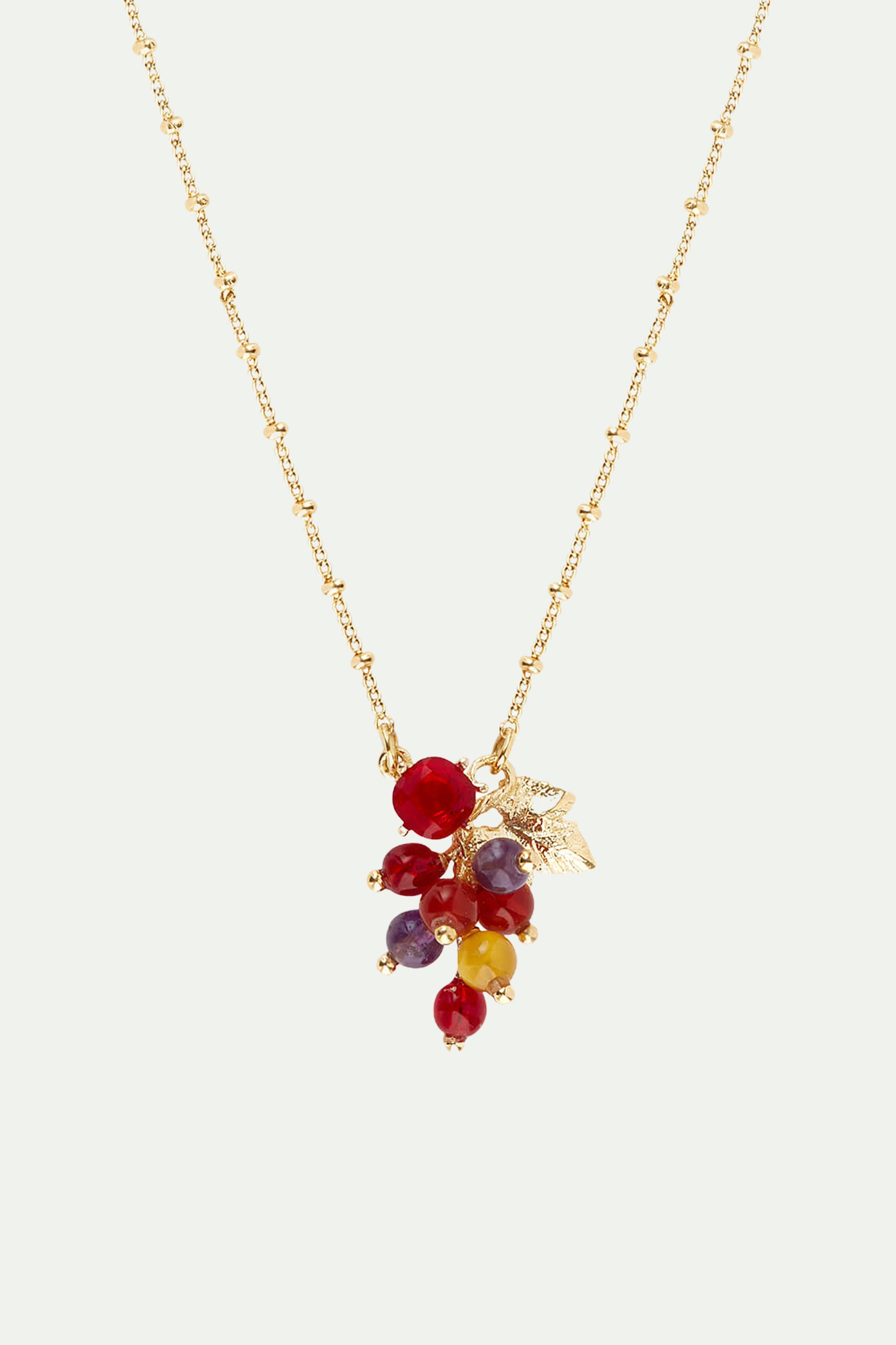 Collier Pendentif Raisins et Feuille de Vigne dorée