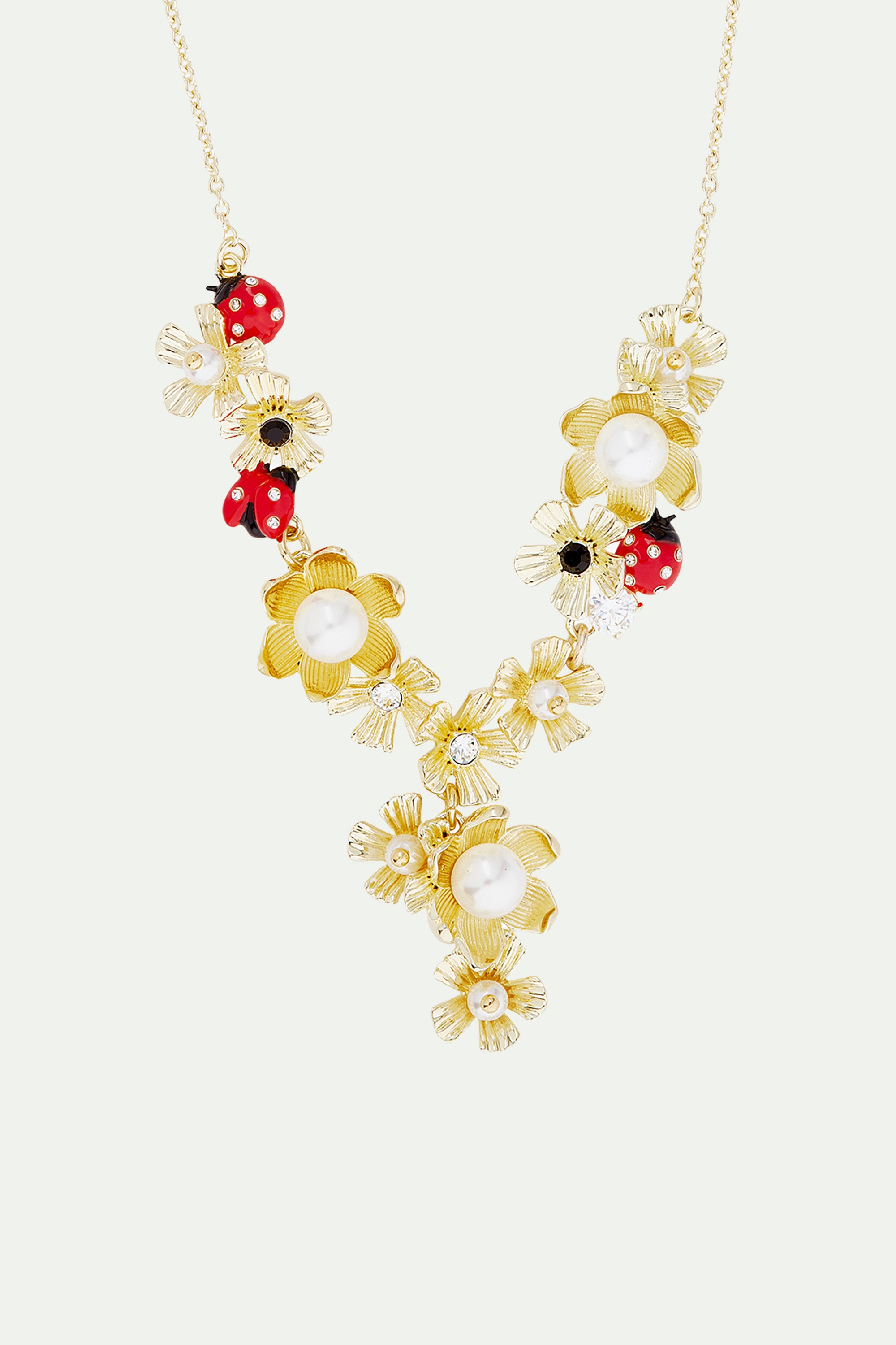 Ladybirds and wood anemone statement necklace