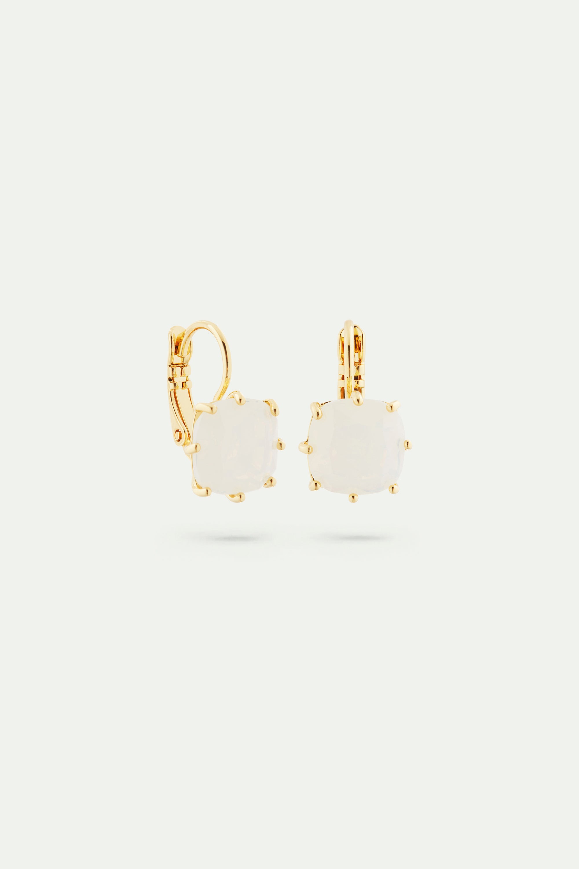 Boucles d'oreilles pierre carrée La Diamantine blanc opalescent