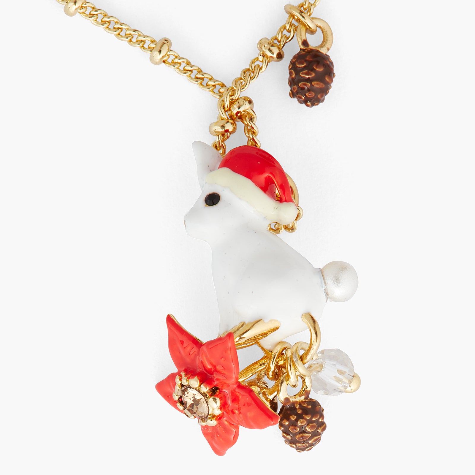 Rabbit, christmas star and pine cone pendant necklace