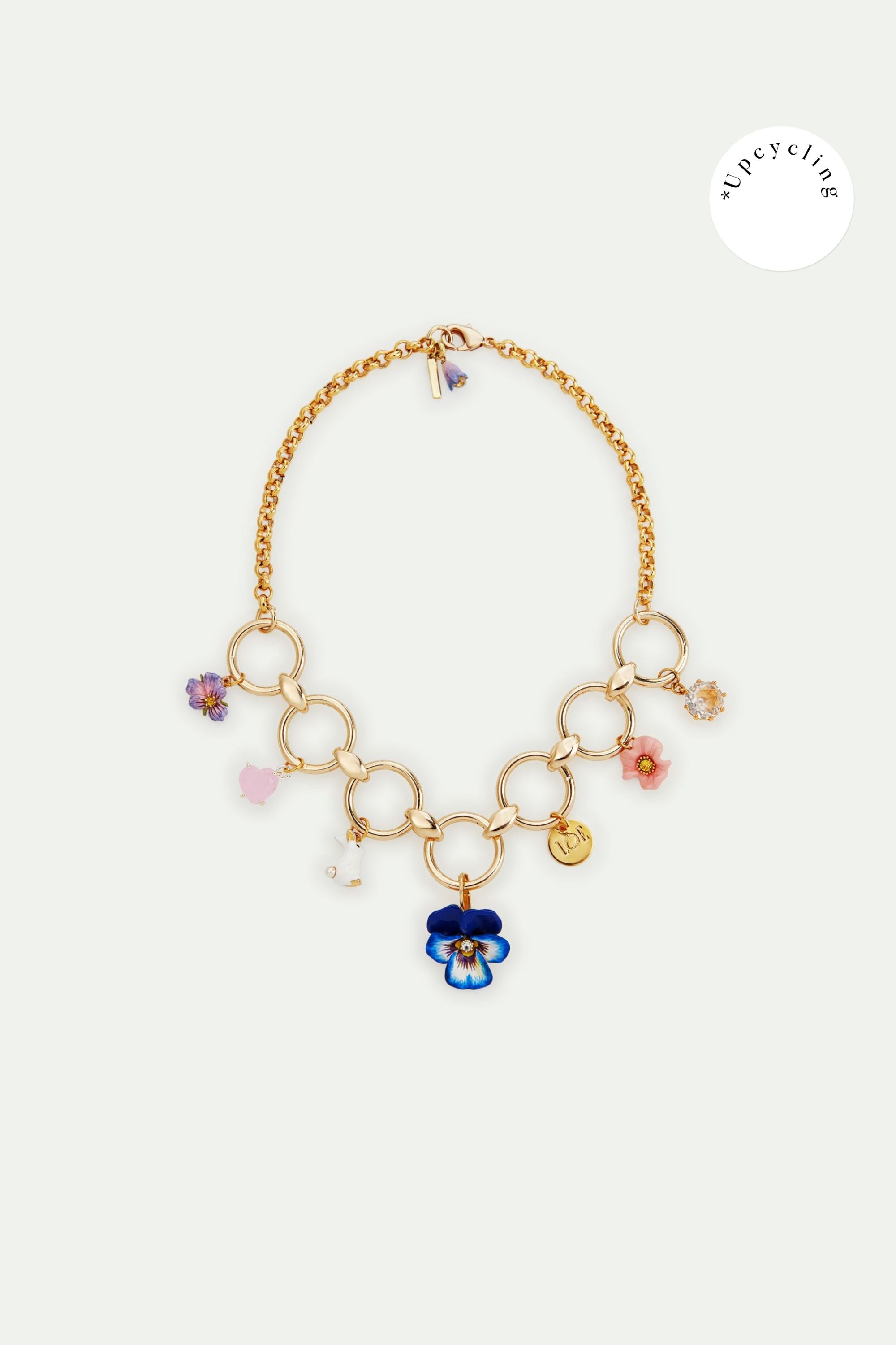 Collier ras de cou pensée bleu et lapin