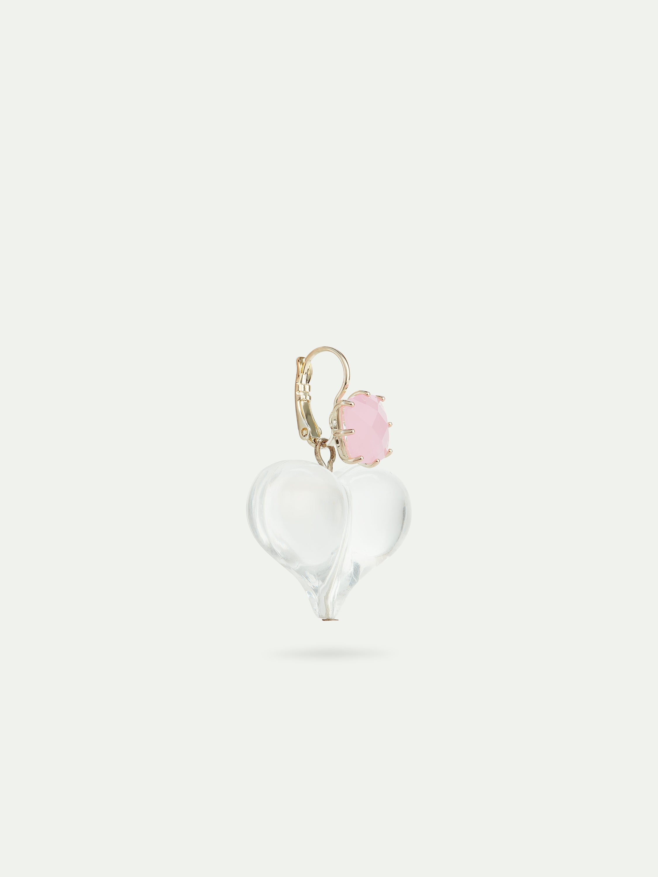 Mono boucle d'oreille verre facetté rose et cristal cœur