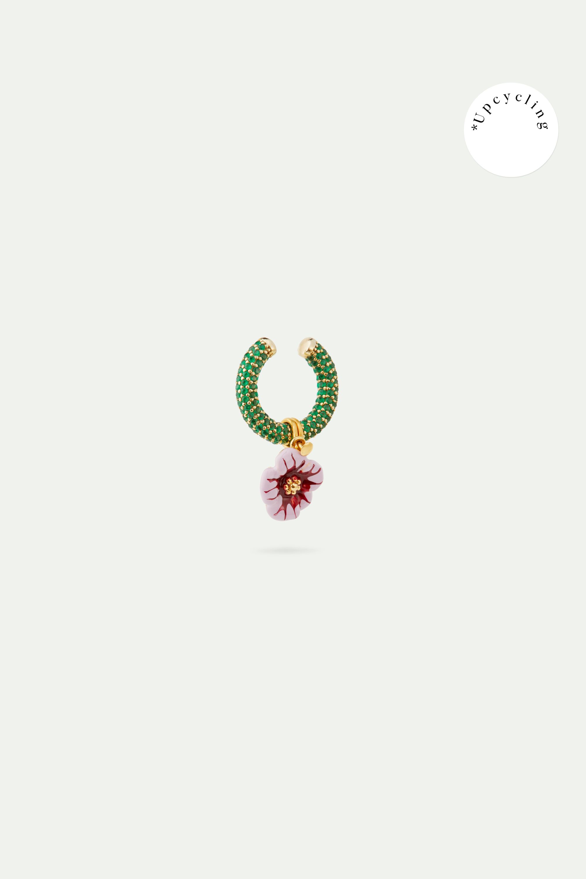 Pendiente ear cuff verde y flor violeta