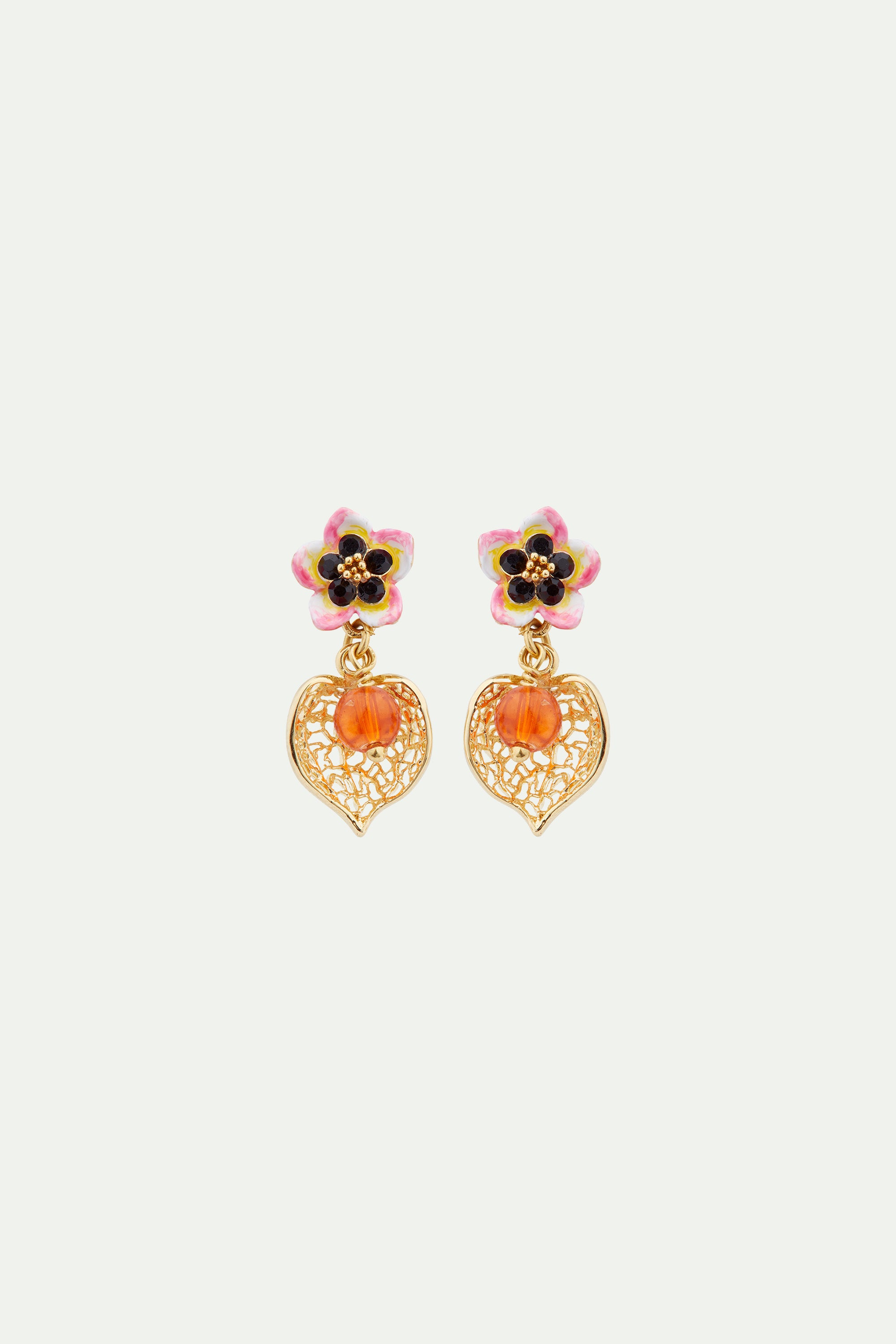 Tiaré flower and physalis post earrings