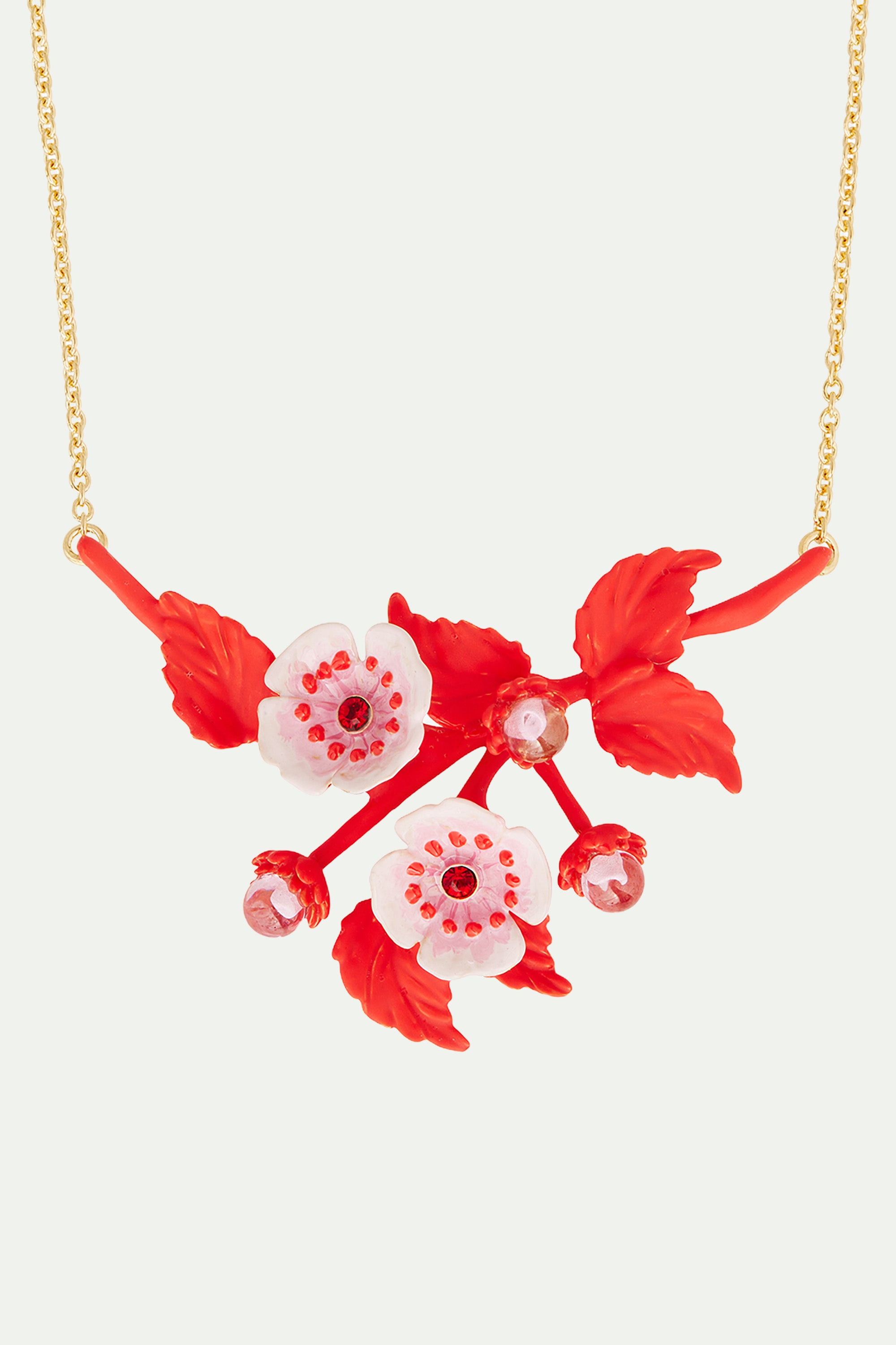 Anemone and crystal thin necklace