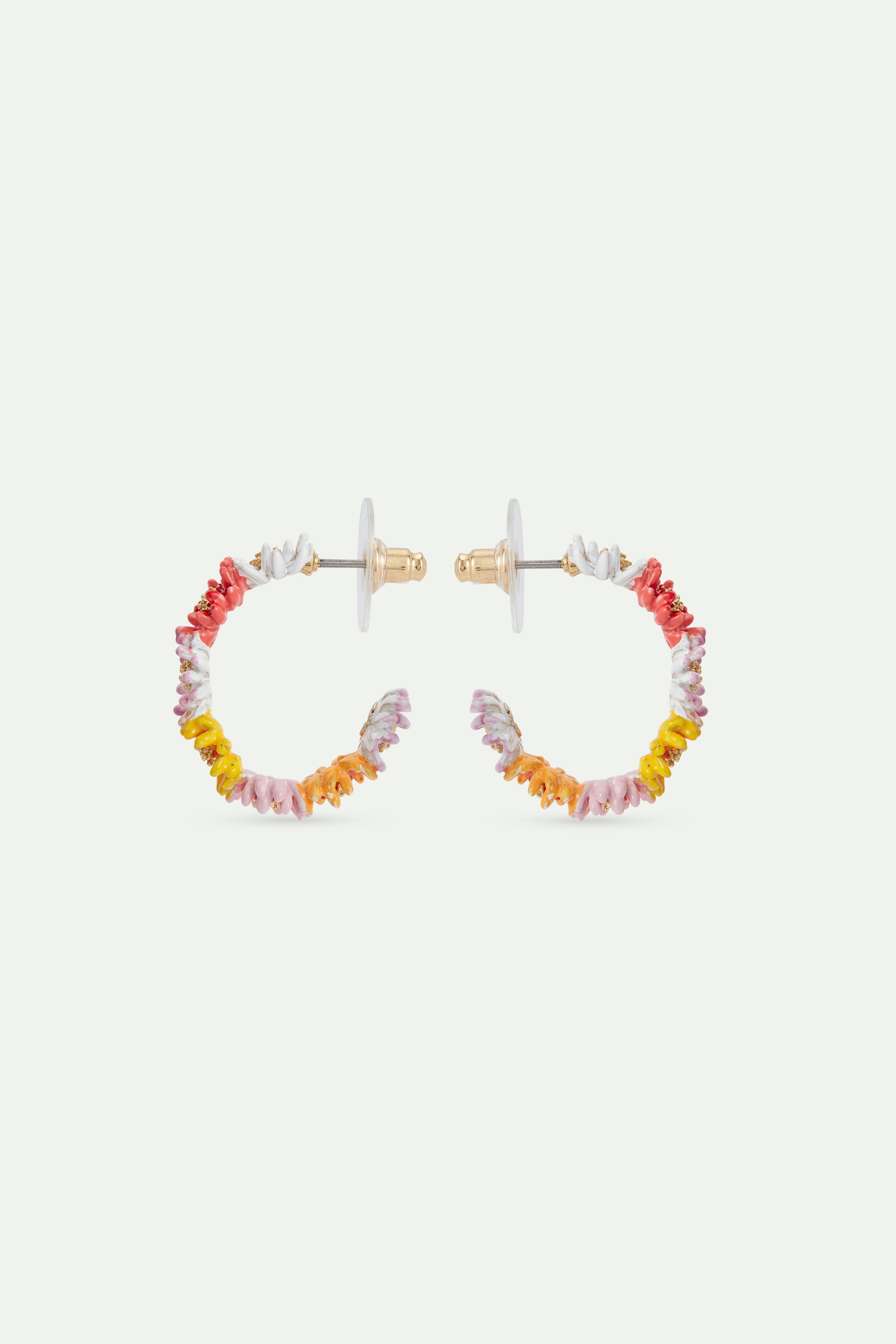 Daisy and zinnia crown hoop earrings