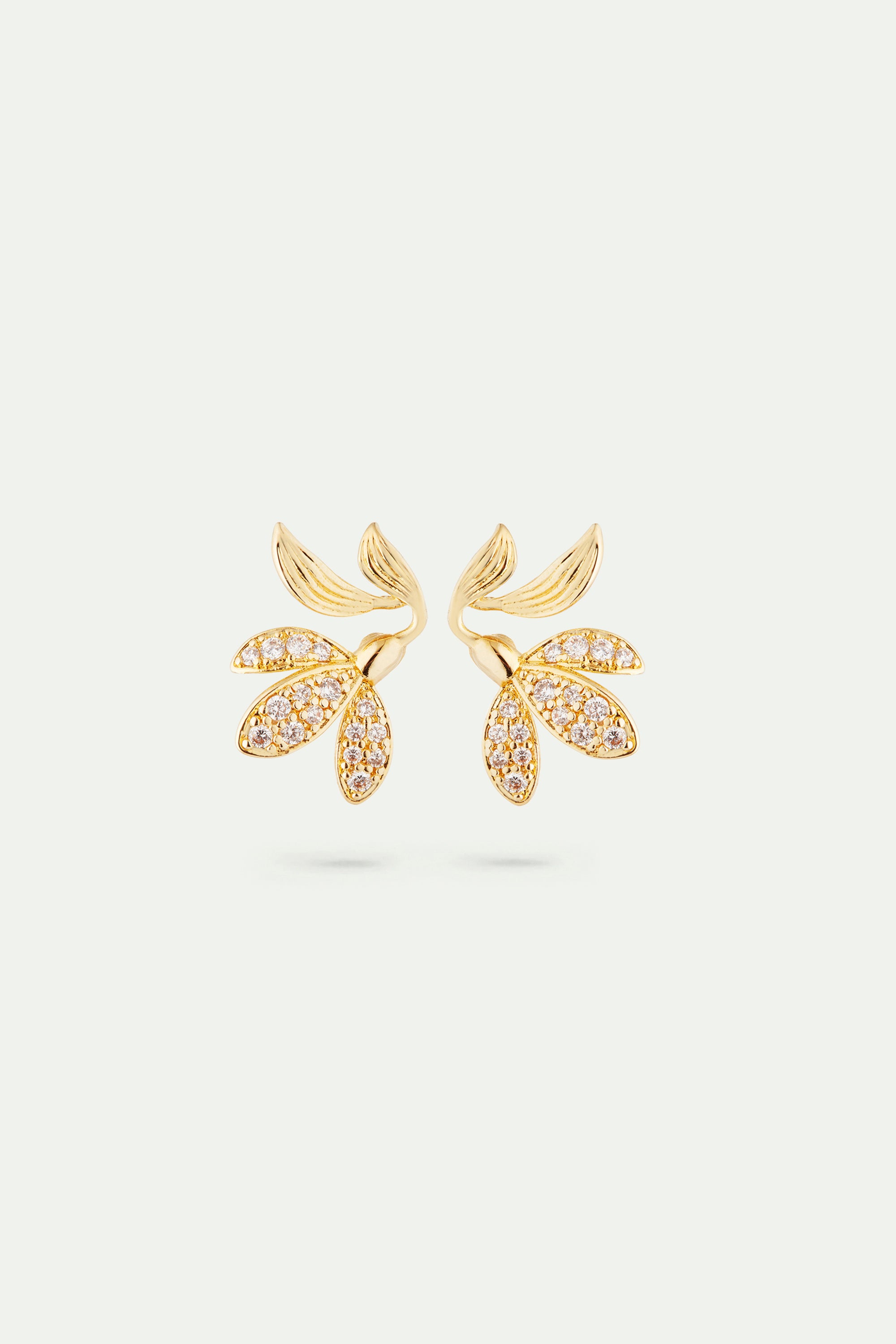 Leaves paved with cubic zirconia post earrings