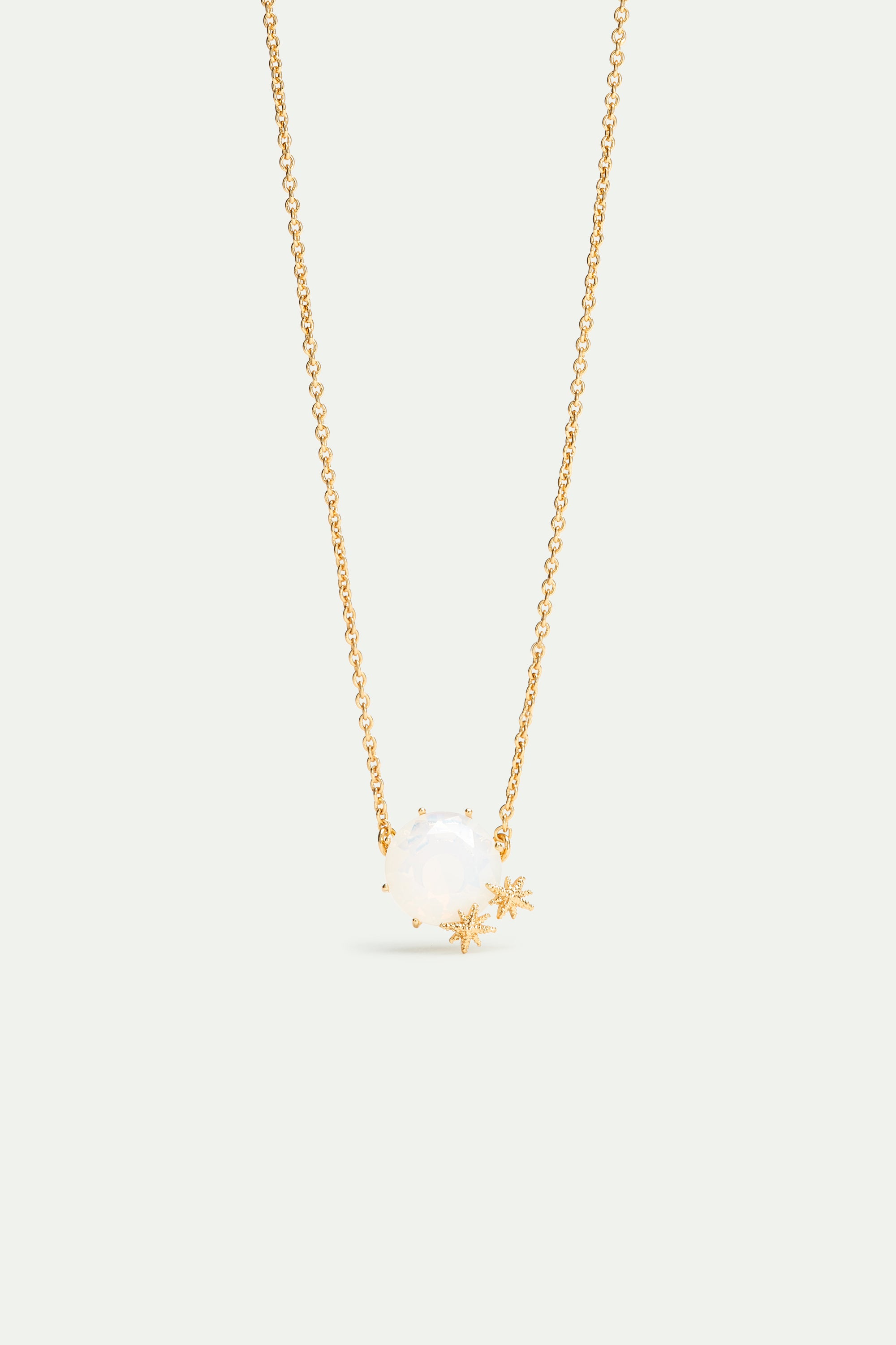 Opalescent white Diamantine round stone pendant necklace and fine stars