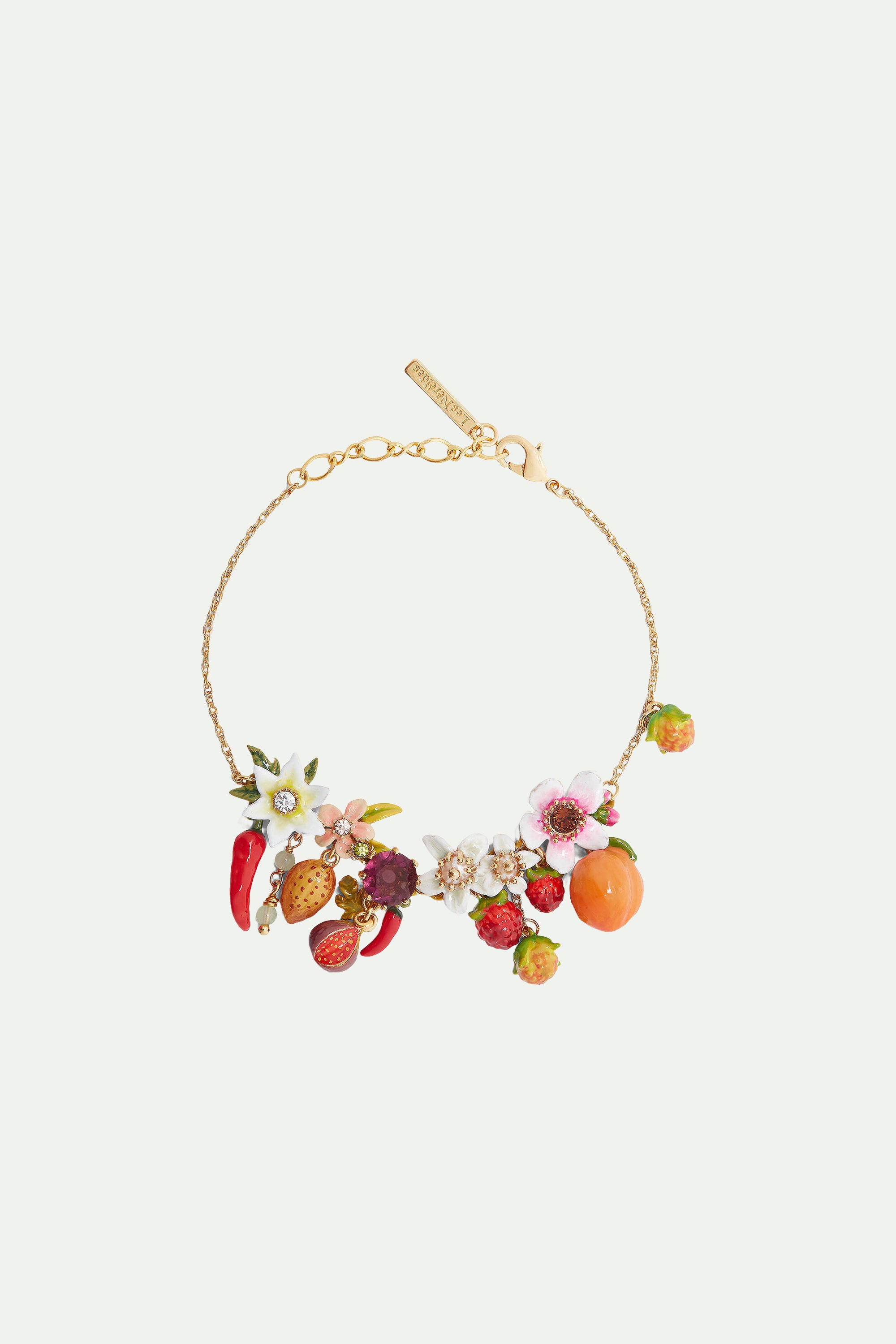 Orchard fruits and flowers charm bracelet