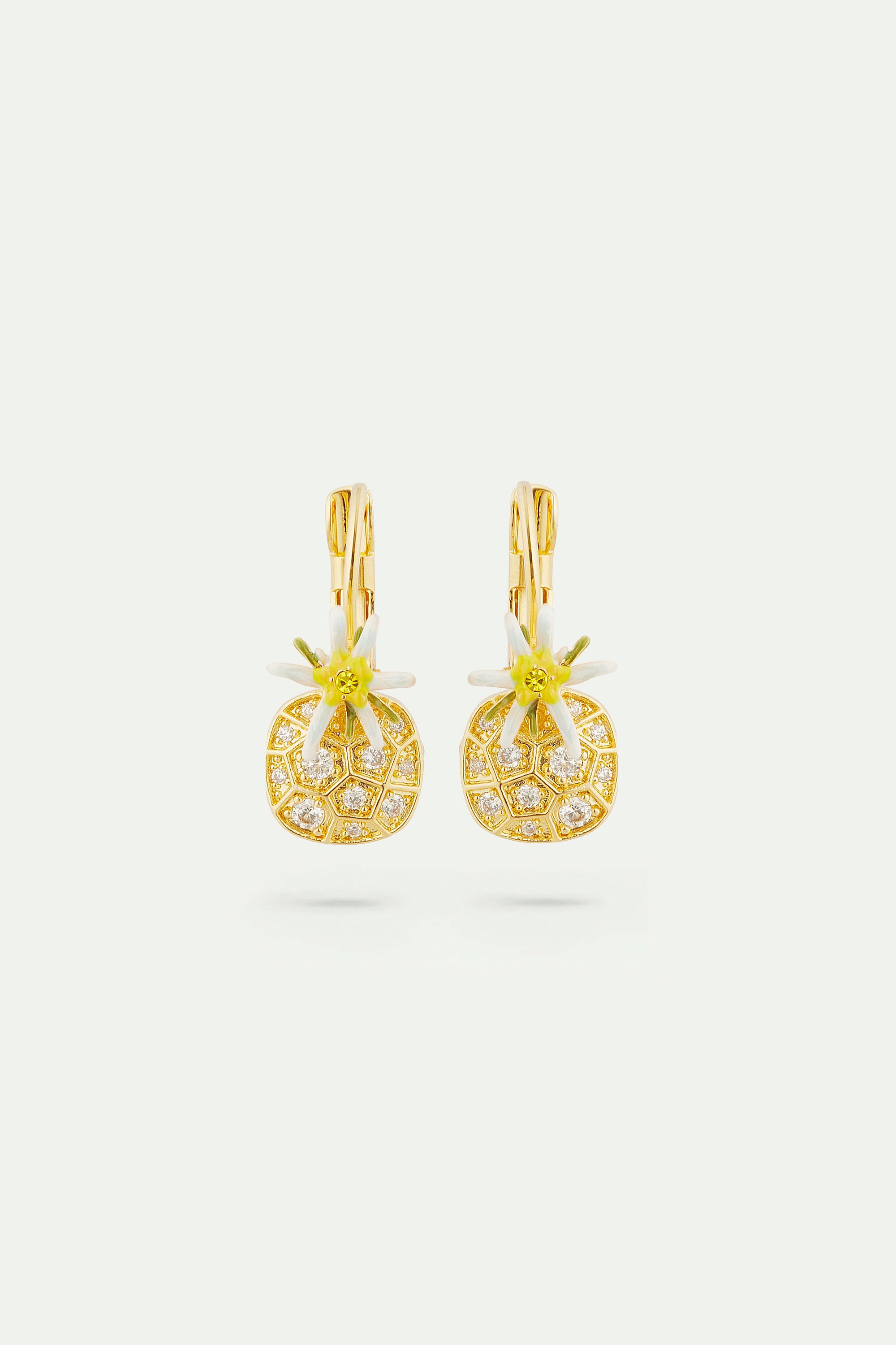 Edelweiss flower and cubic zirconia sleeper earrings