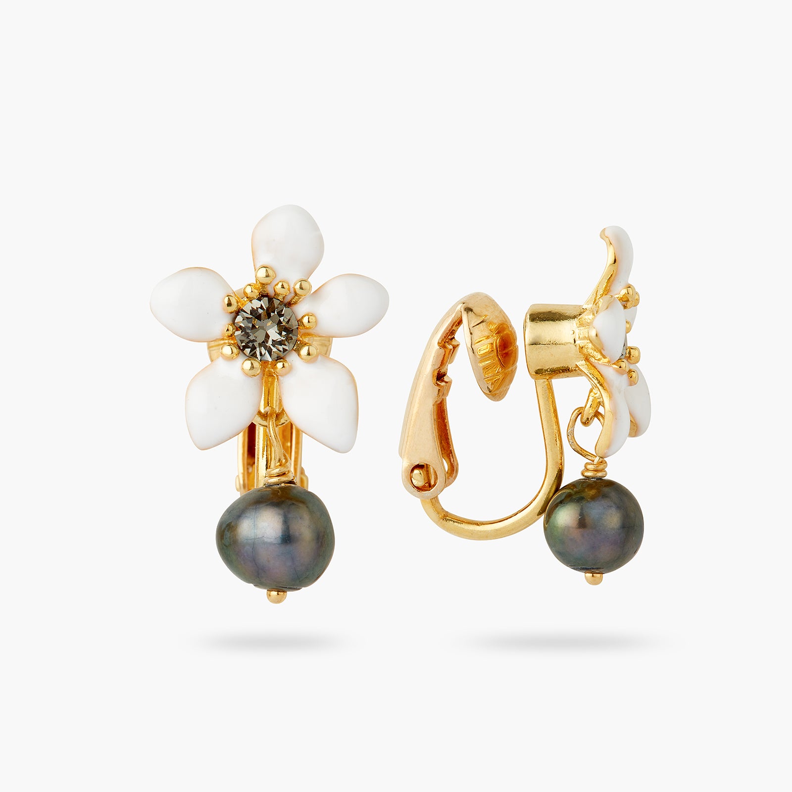 Ranunculus and cultured pearls clip-on earrings