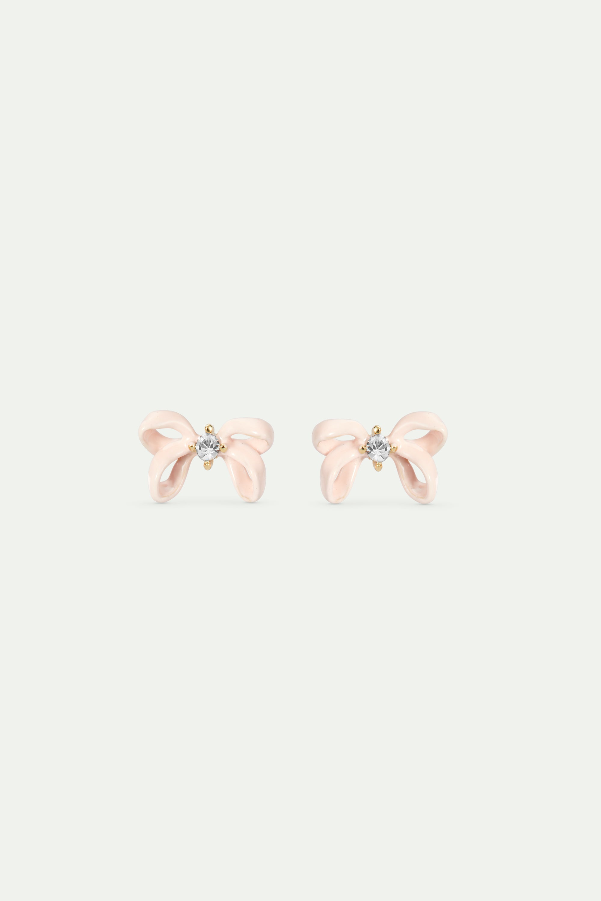 Boucles d'oreilles tiges ruban rose et cristal facetté