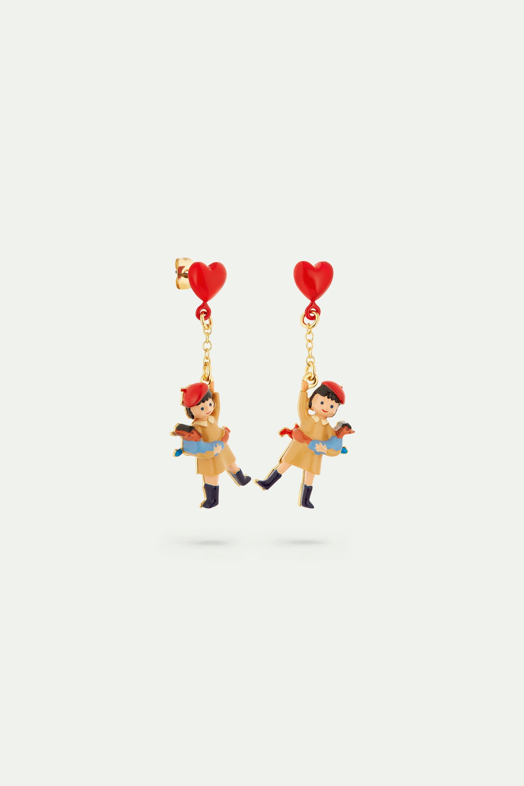 Little girl, dachshund and inflatable heart balloon earrings