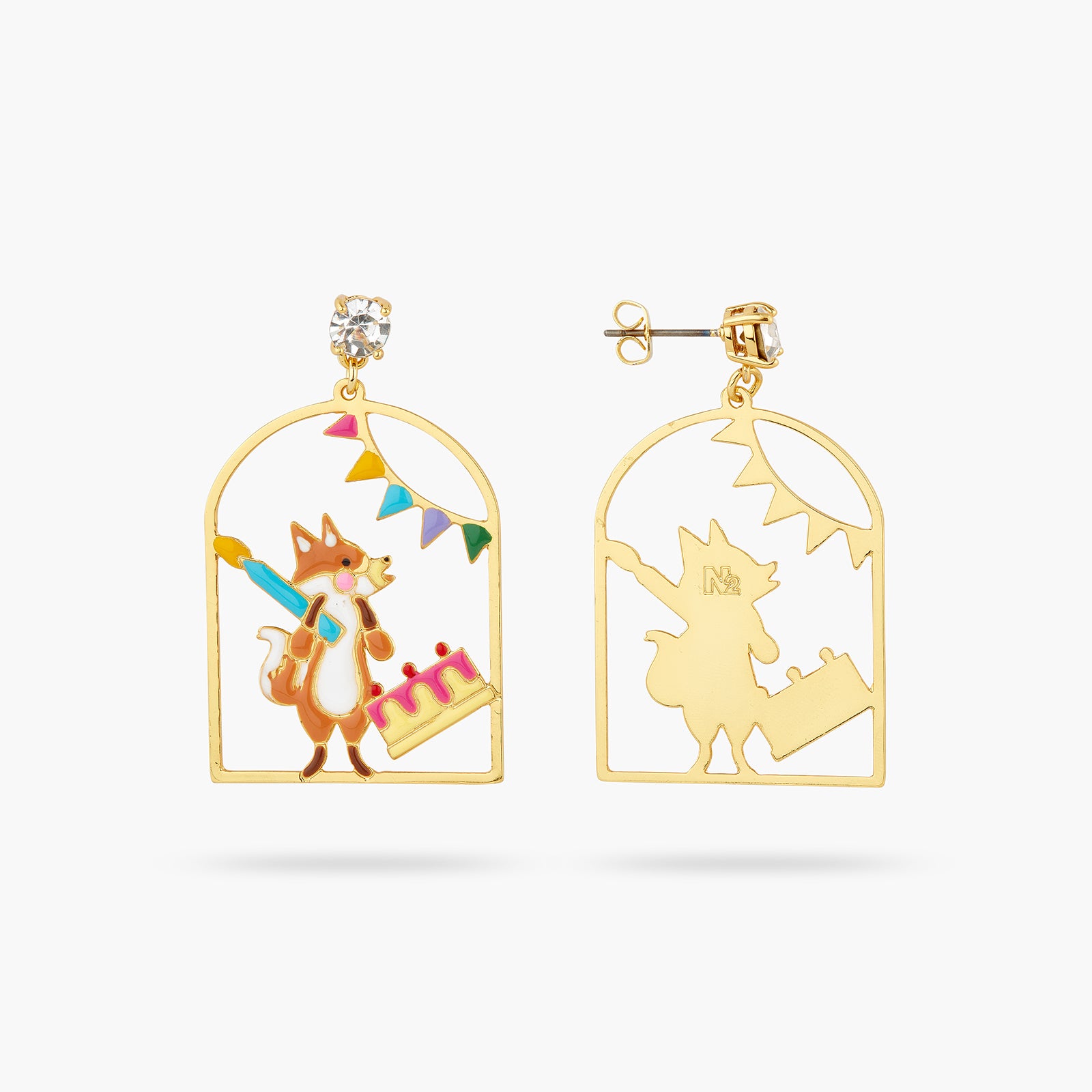 Fox and birthday cake post earrings