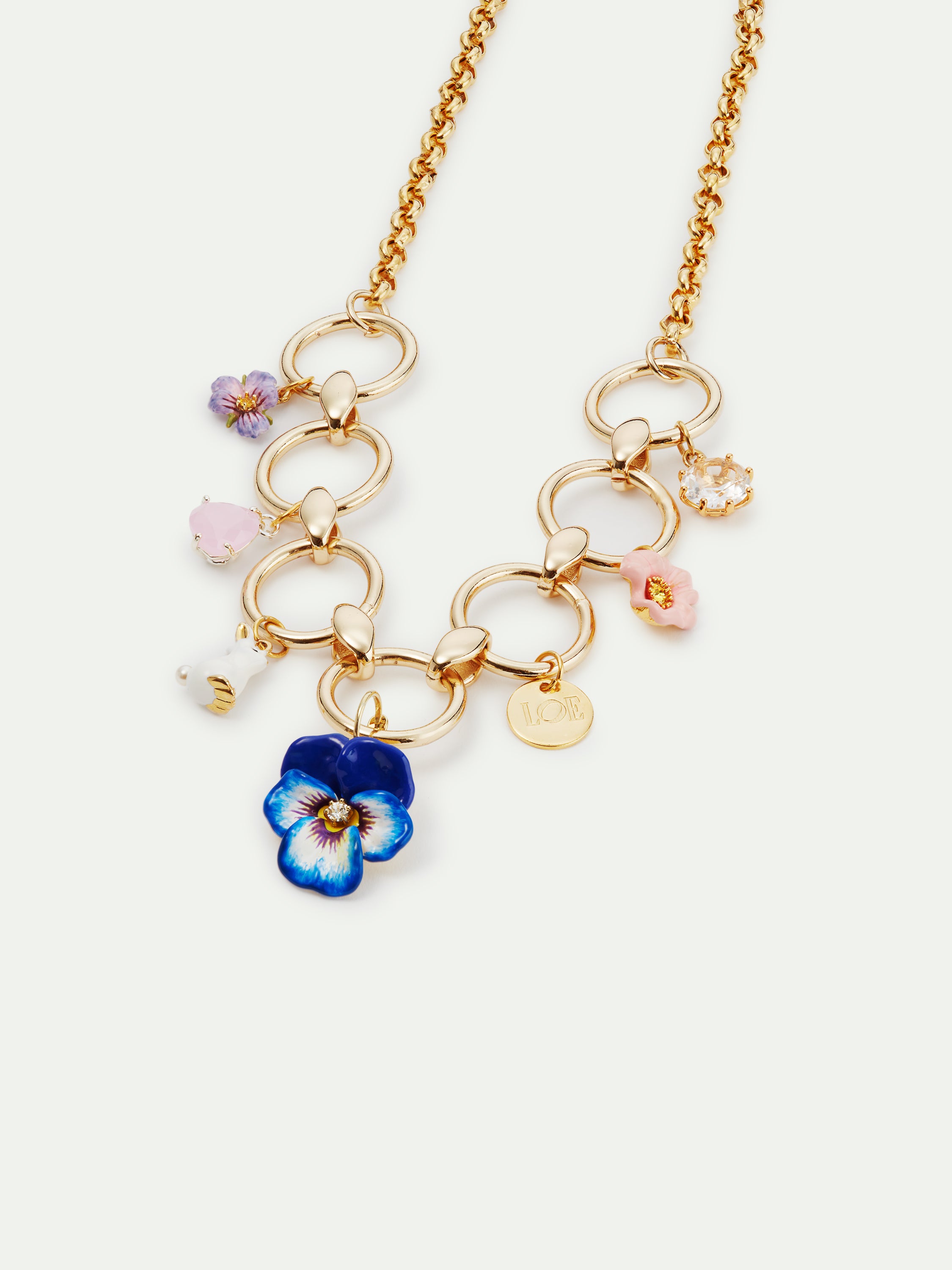 Collier ras de cou pensée bleu et lapin