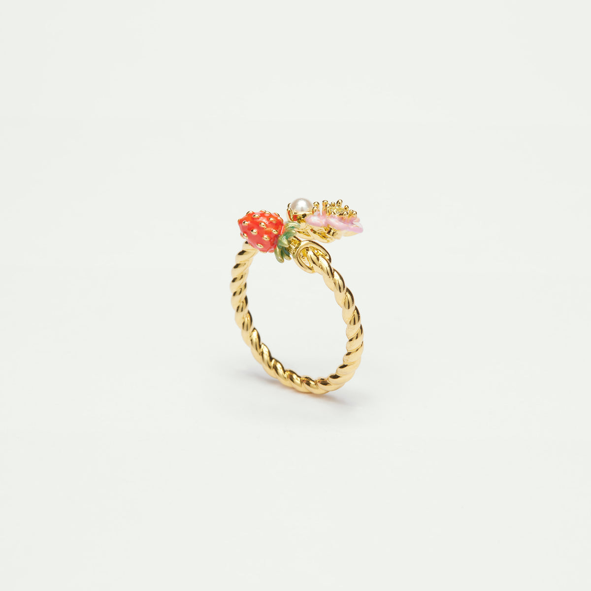 Wild strawberry and pink flower adjustable ring