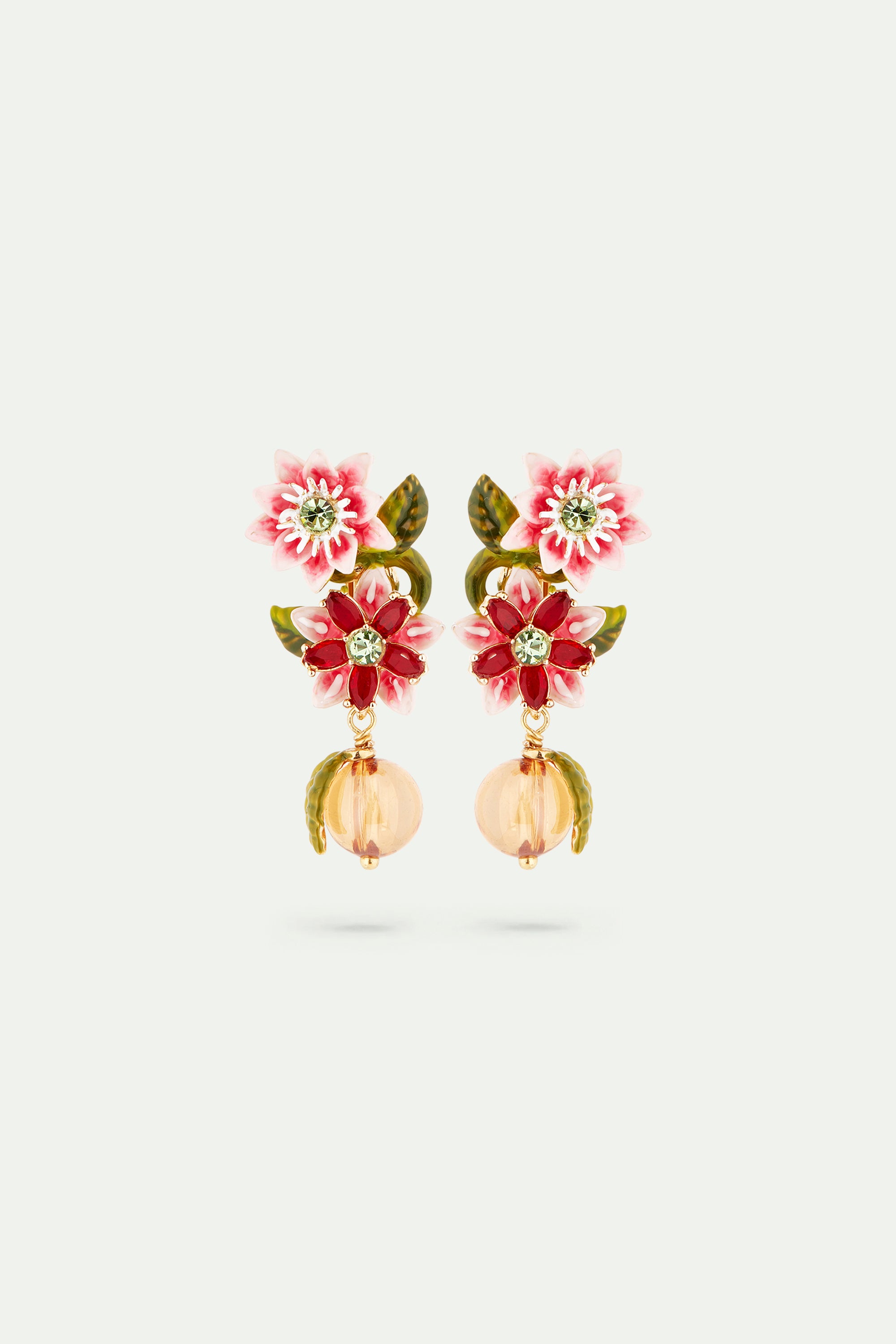 Boucles d'oreilles fleurs de passiflore et perle de verre