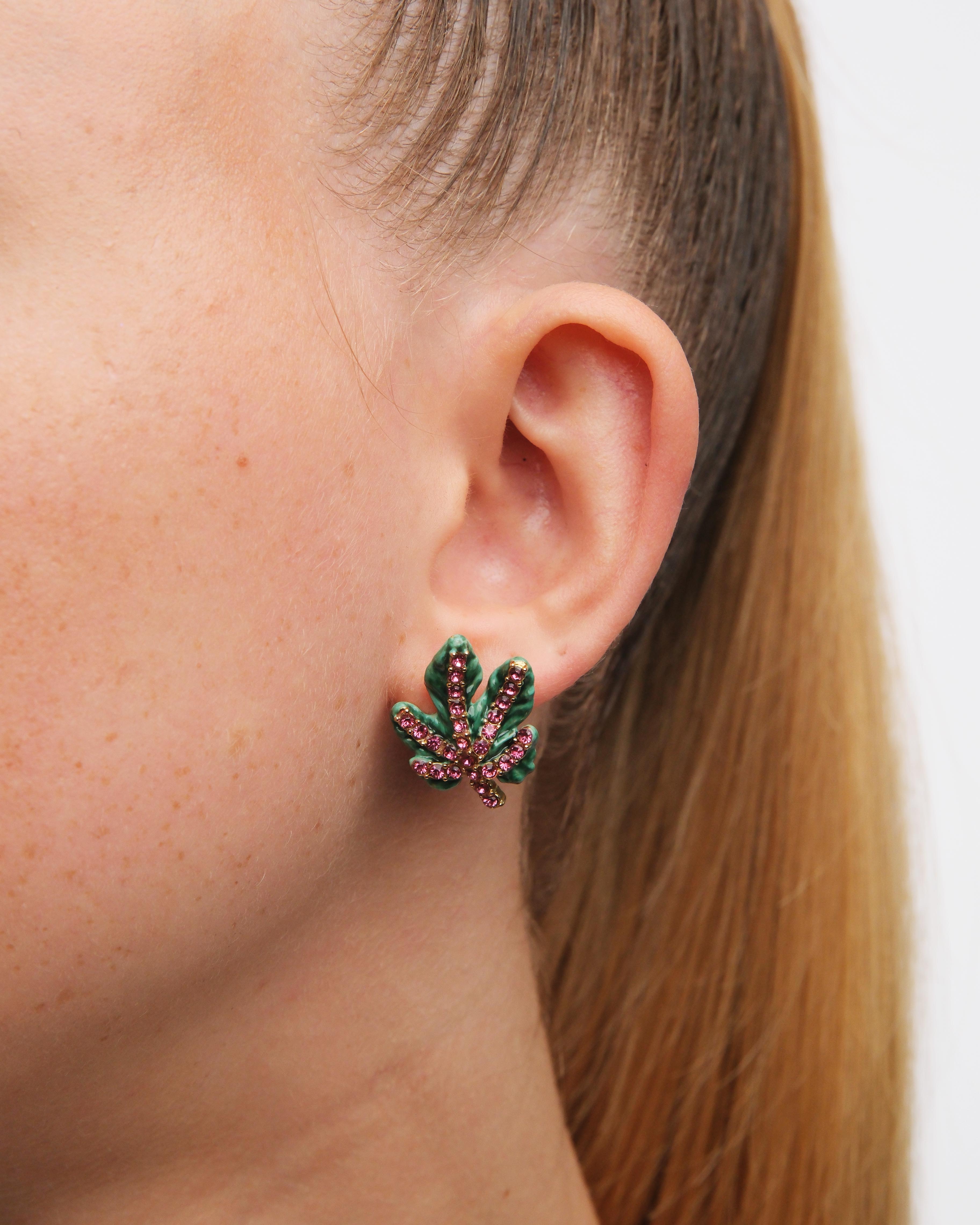 Vine leaf and faceted crystal earrings