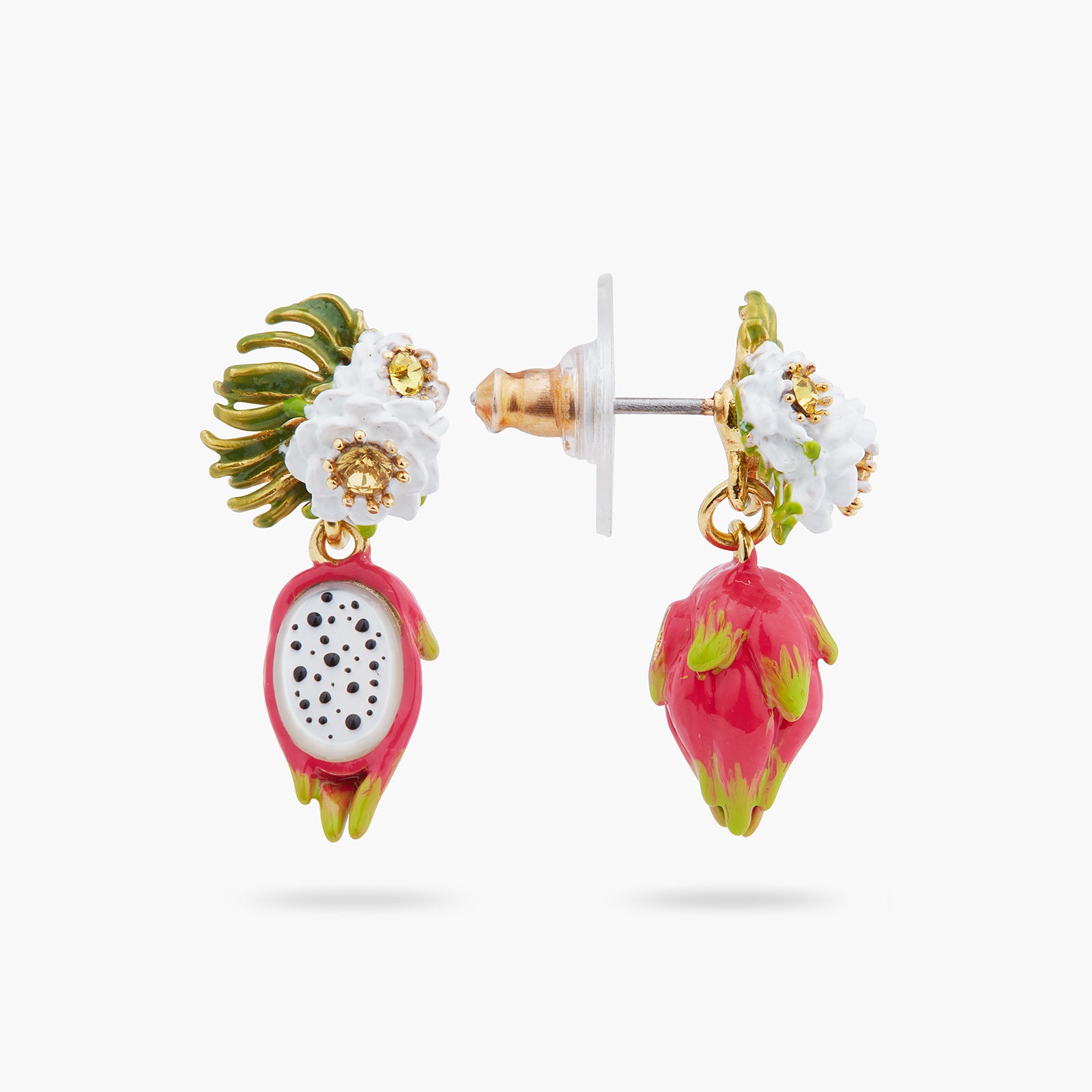 Pendientes bolitas colgantes fruta del dragón y flor de pitaya