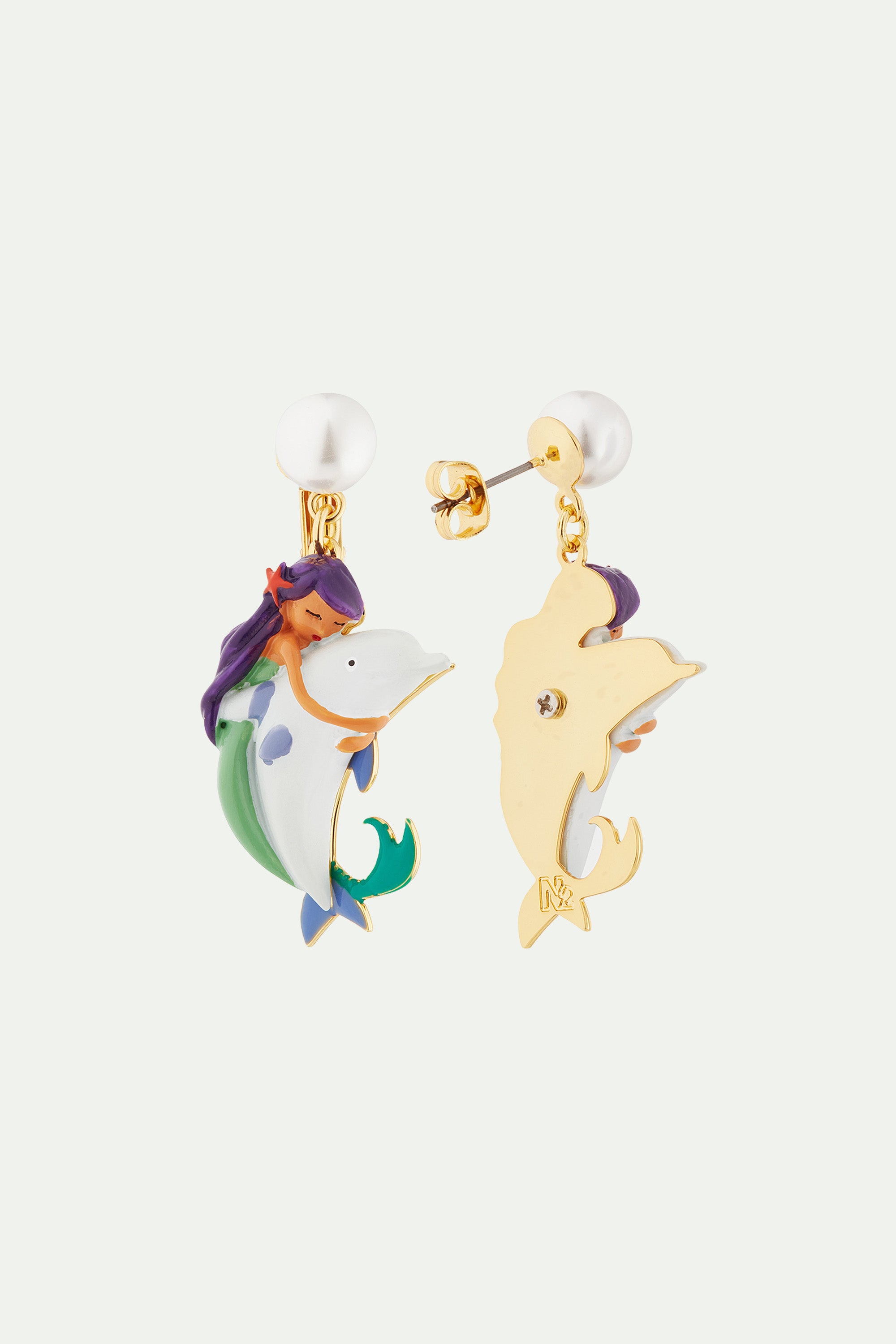 Mermaid and dolphin post earrings