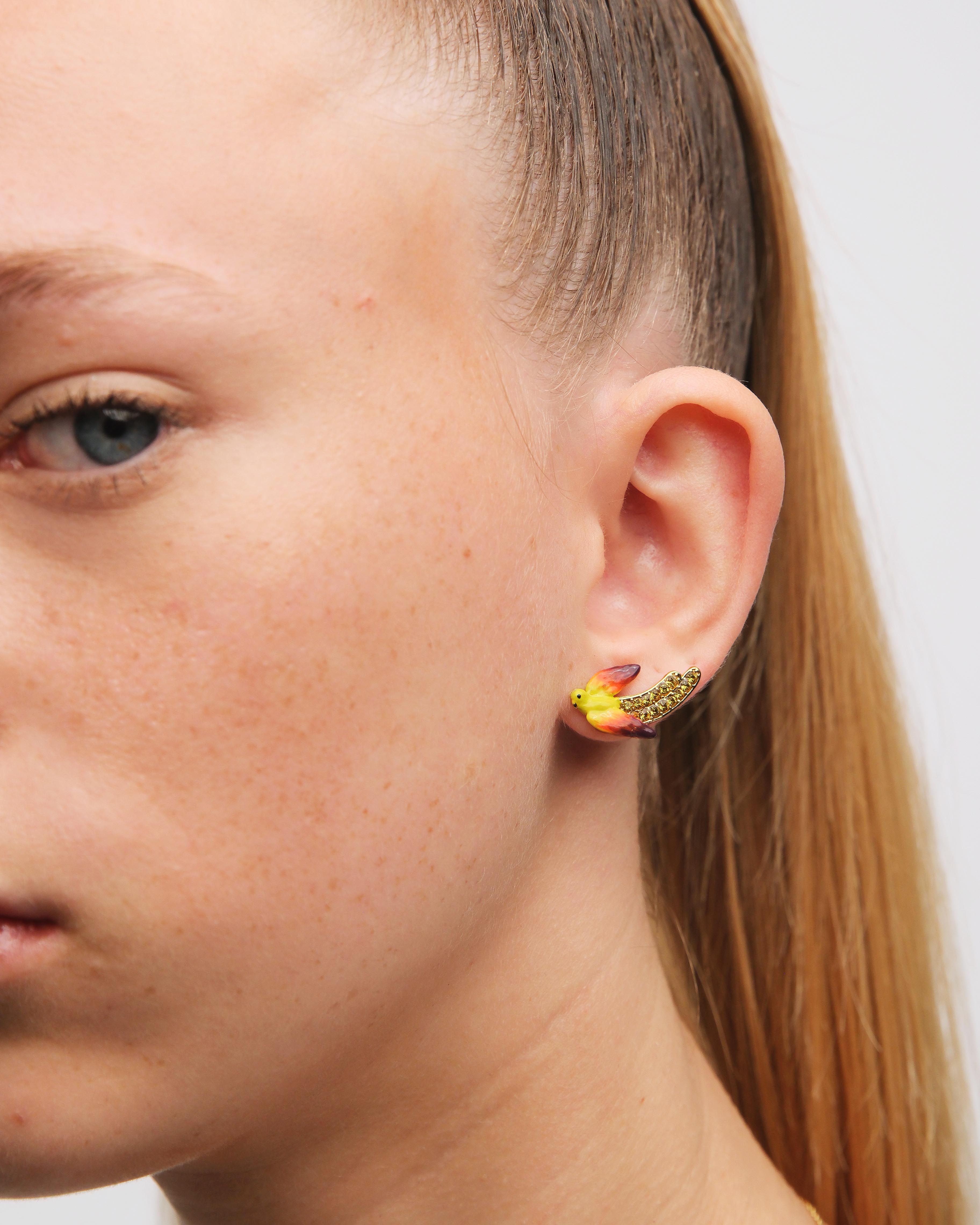 Yellow budgie post earrings