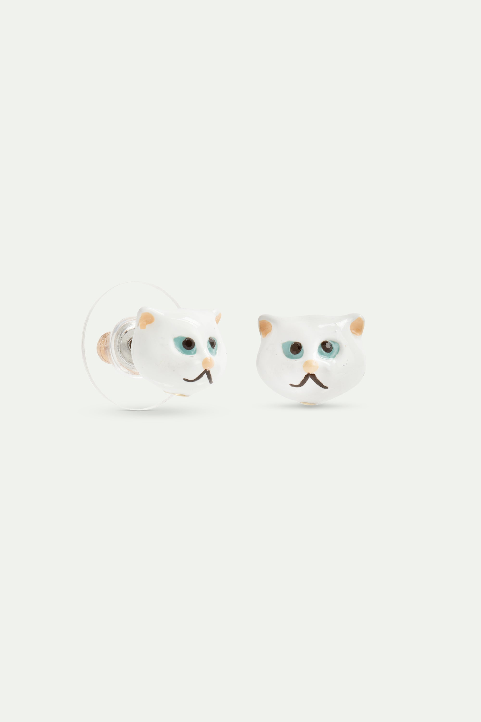 White cat head post earrings