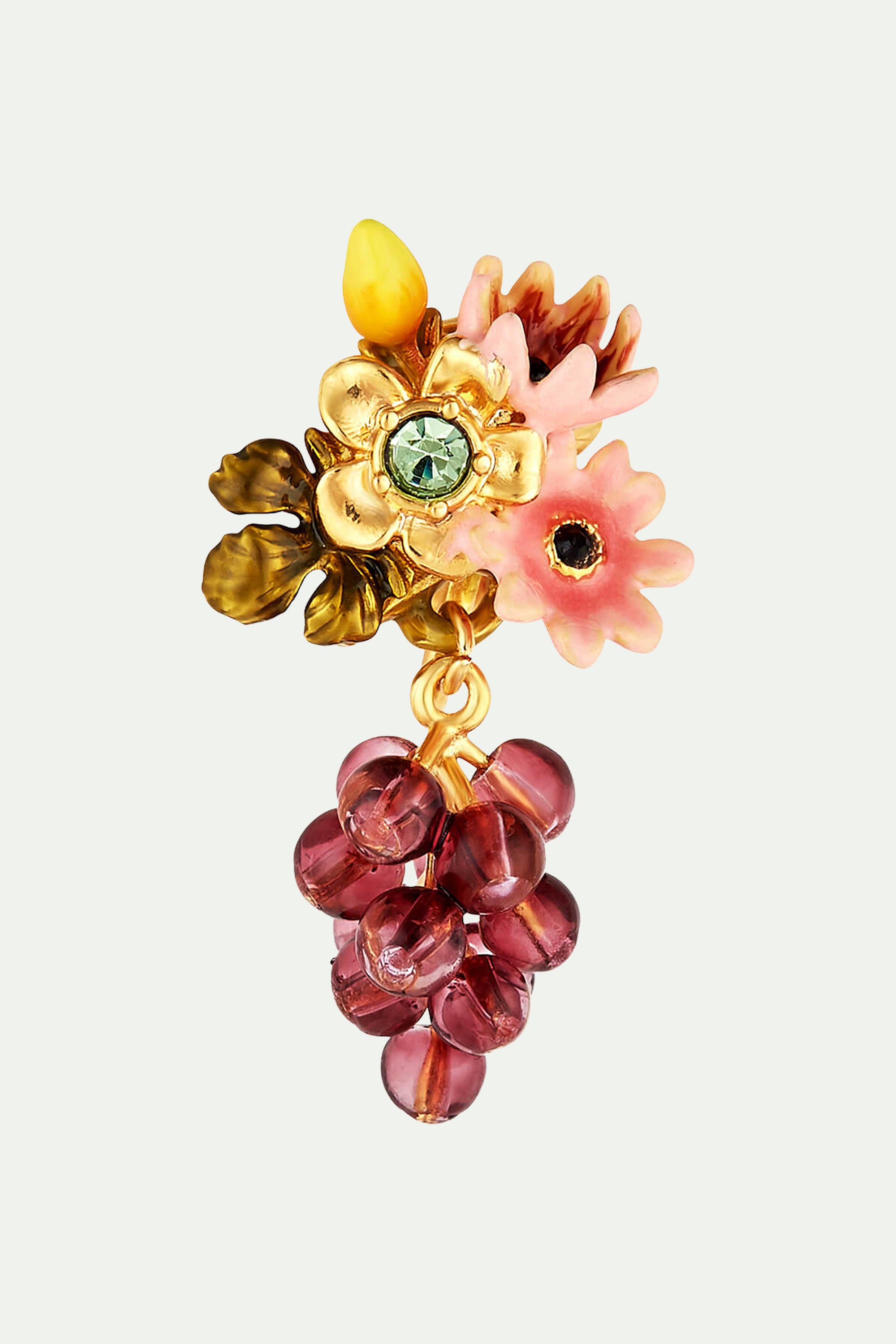 Romantic flower and cardinal grape bunch dangling clip on earrings ...