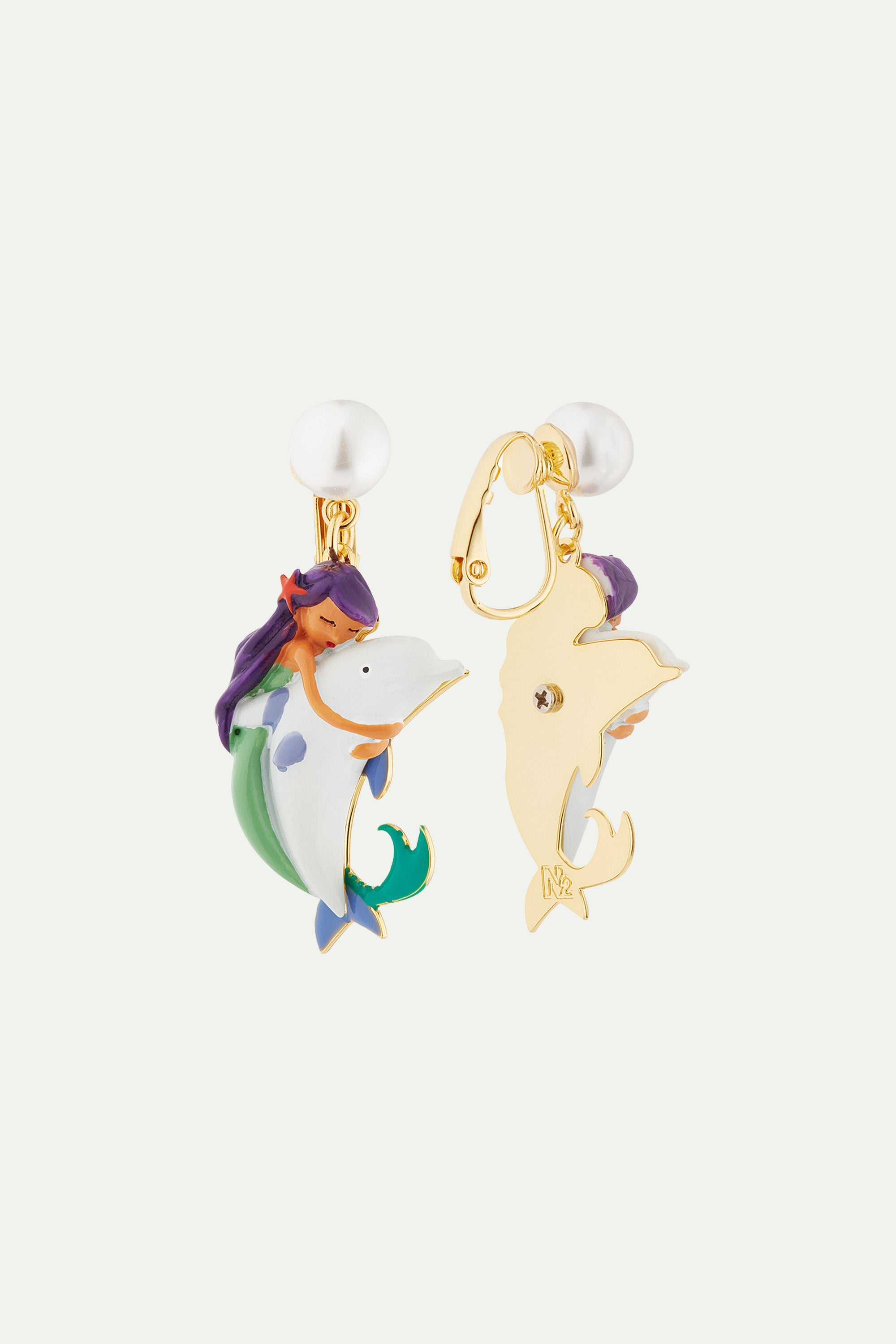 Mermaid and dolphin post earrings