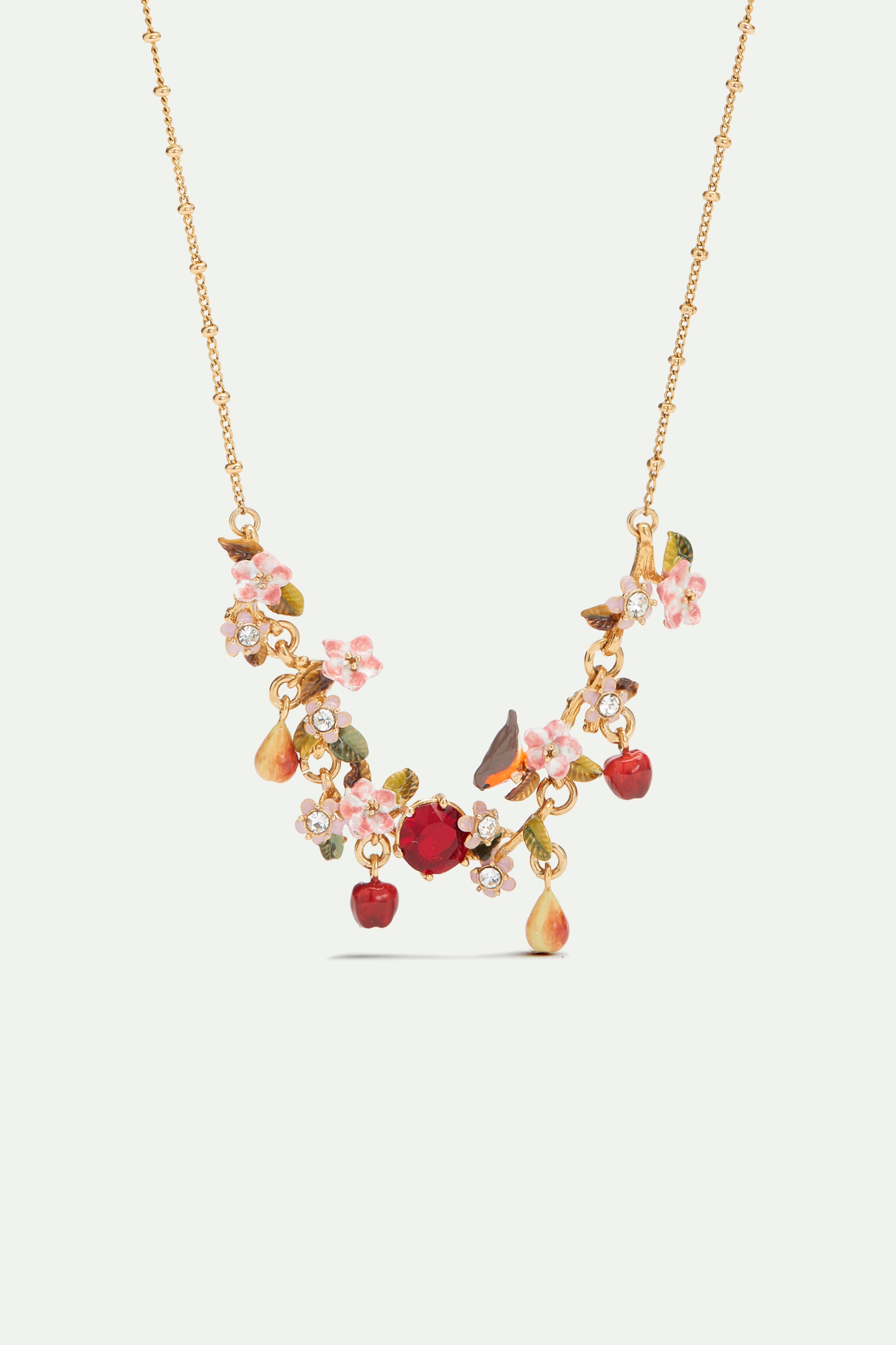 Apple, robin and apple blossom statement necklace