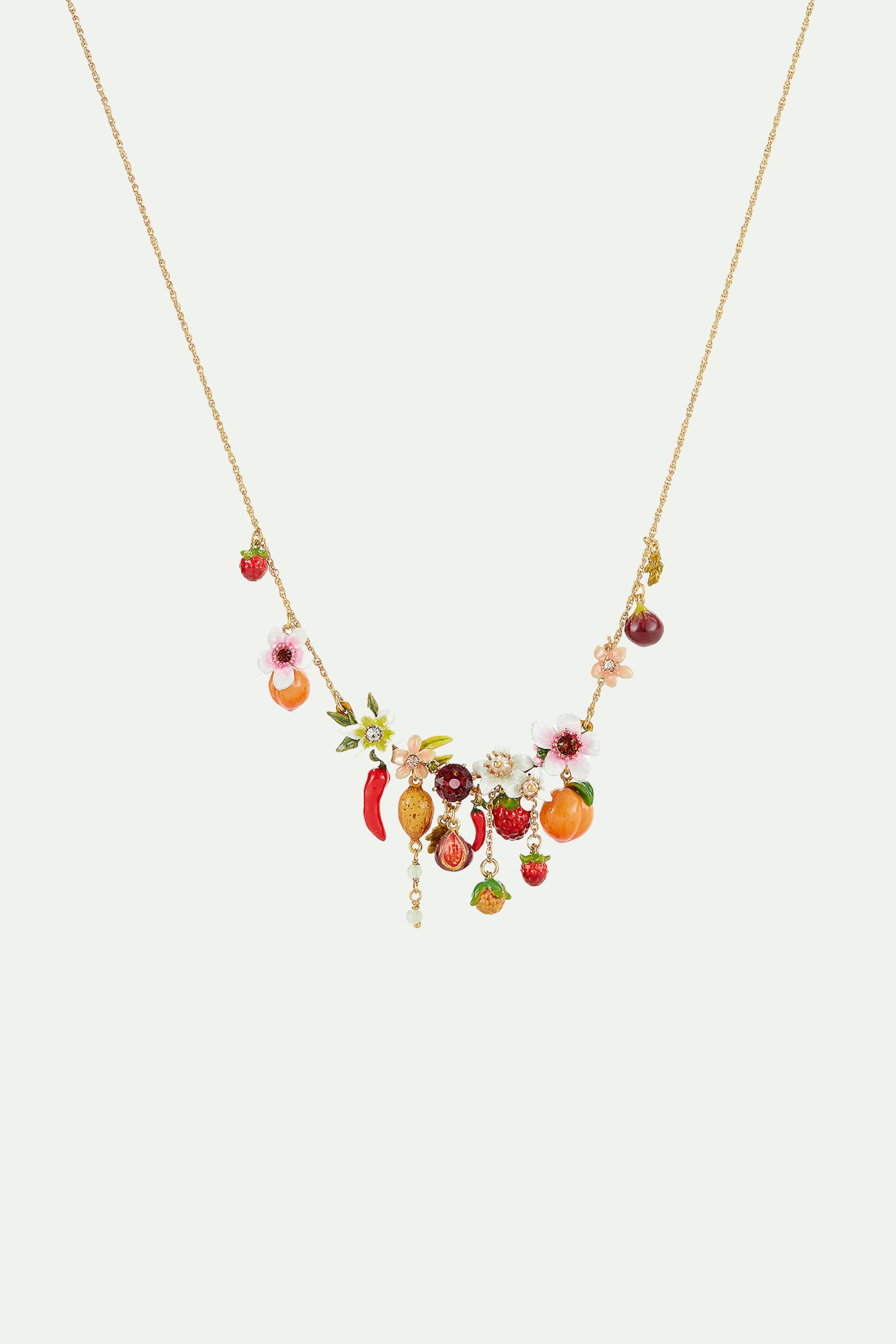 Orchard fruits and flowers statement necklace