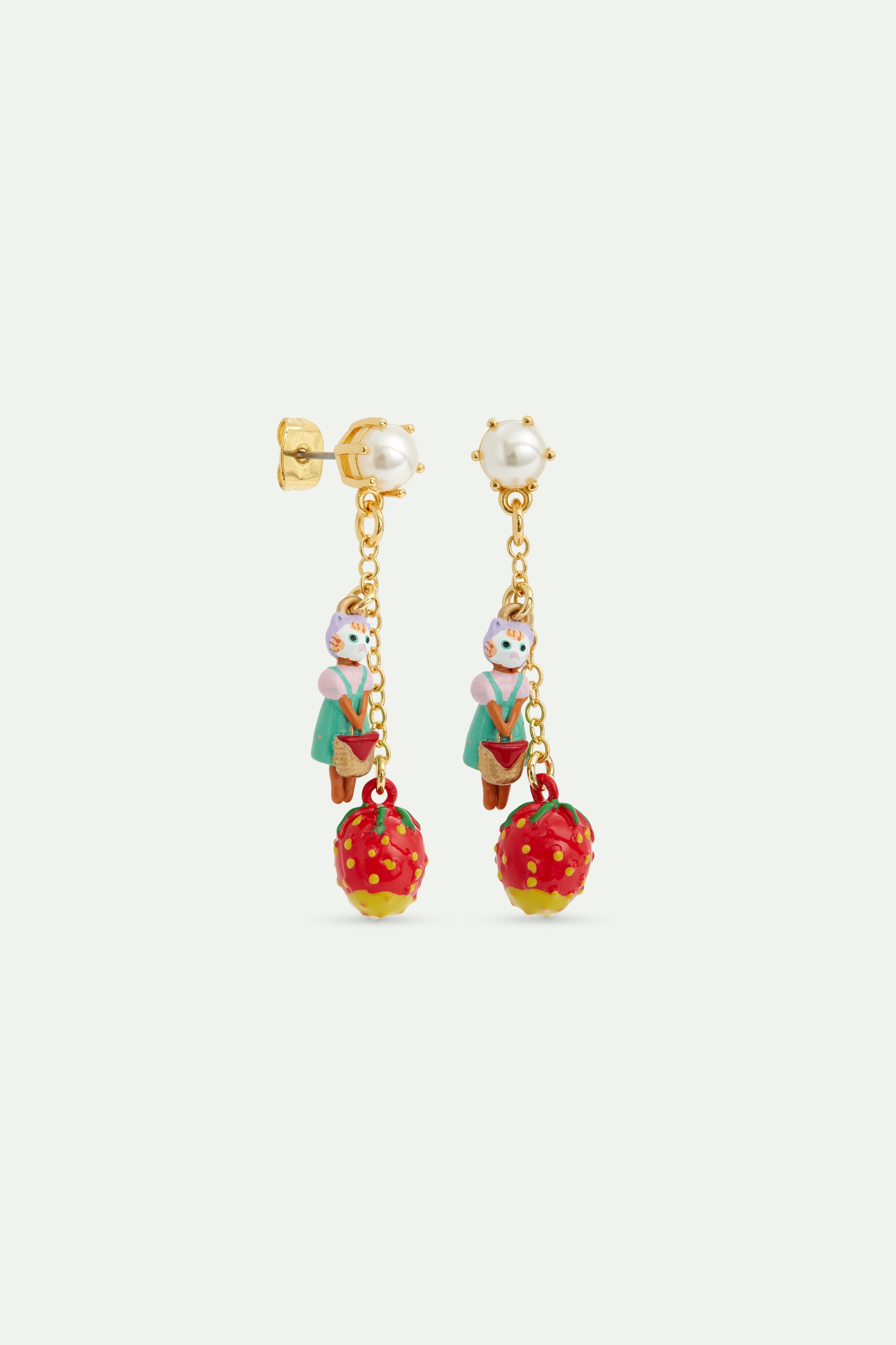 Boucles d'oreilles pendantes fraise et chat roux