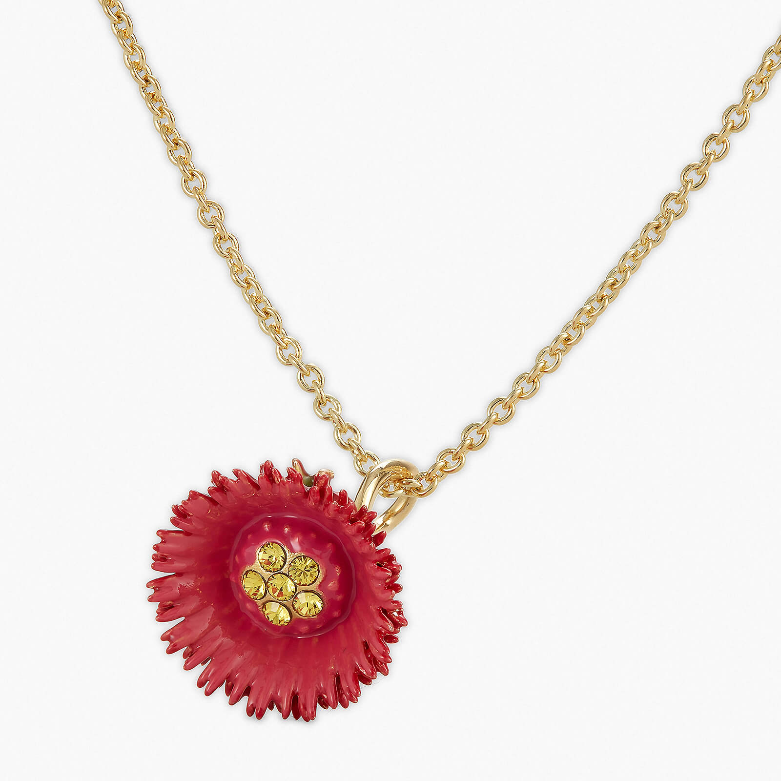 Collier pendentif fleur rouge et cristal taillé