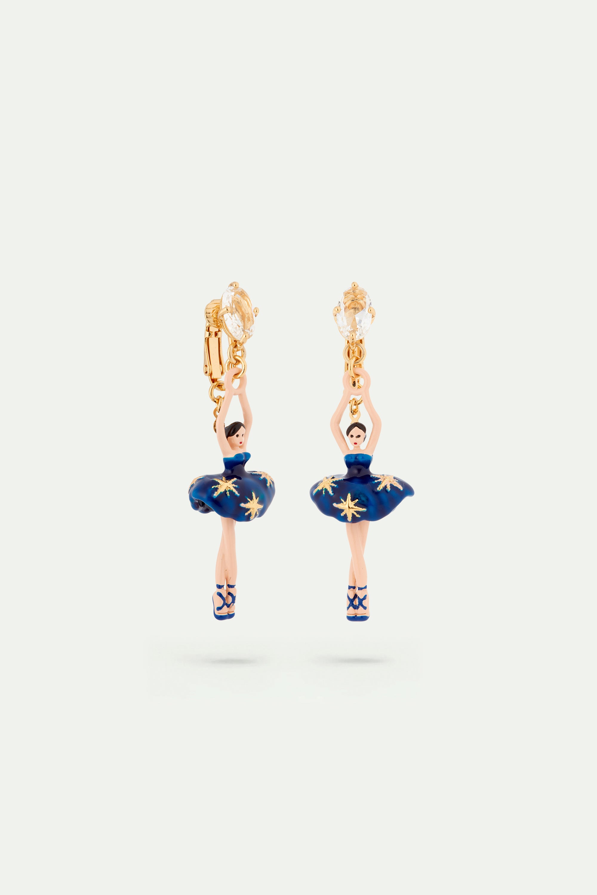 Boucles d'oreilles ballerine tutu bleu nuit et étoiles dorées