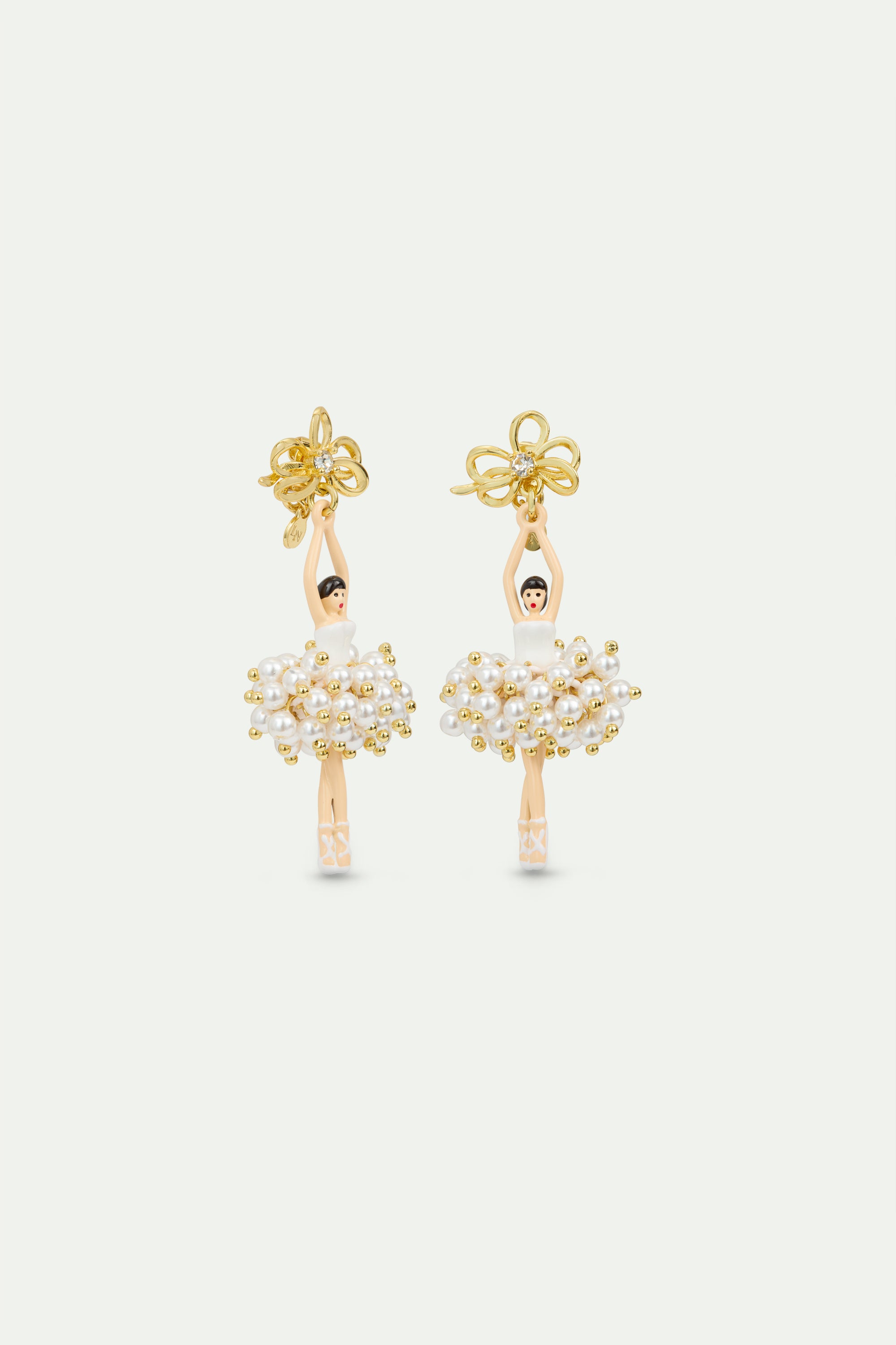 White and gold ballerina earrings