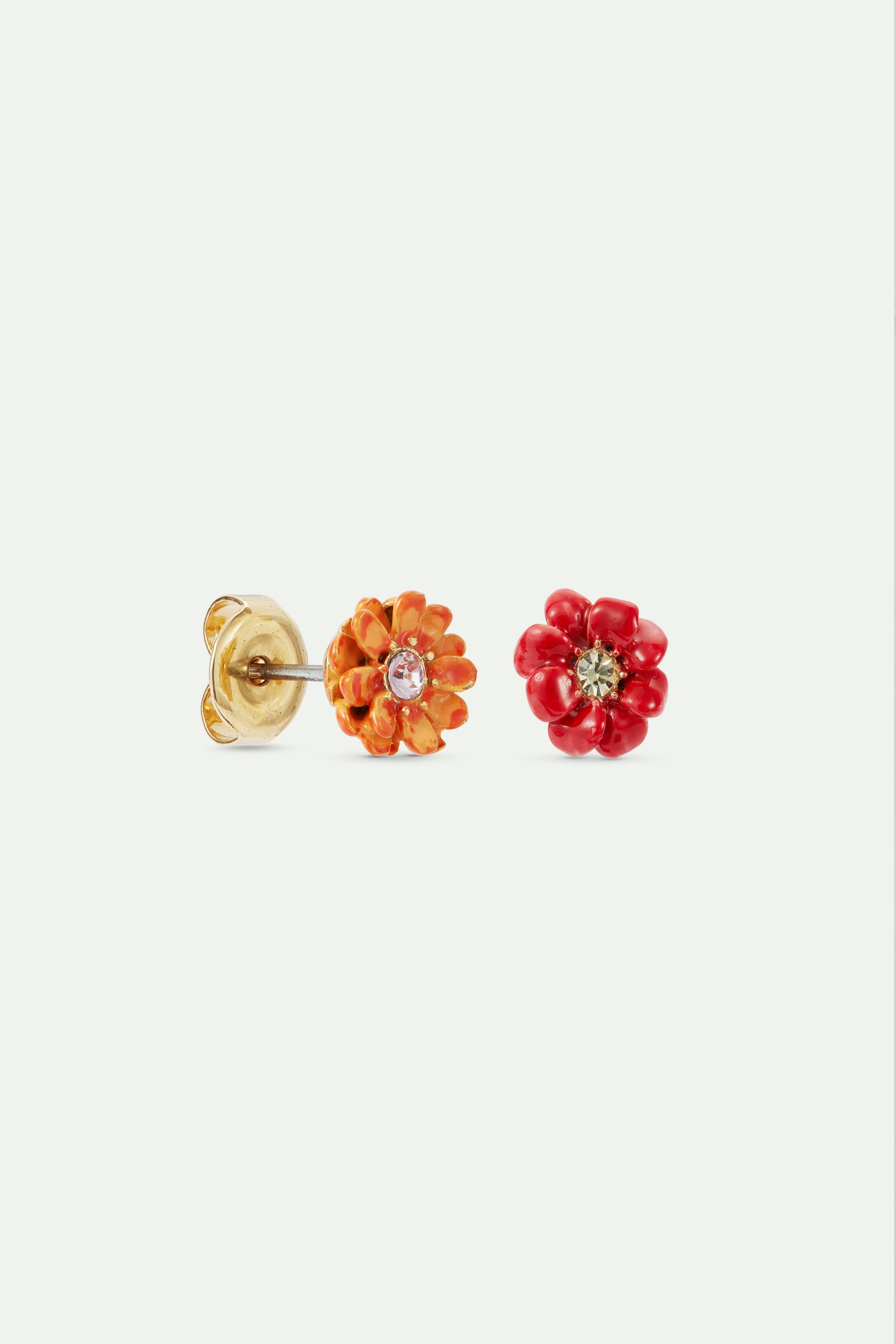 Little red and orange zinnia flowers post earrings