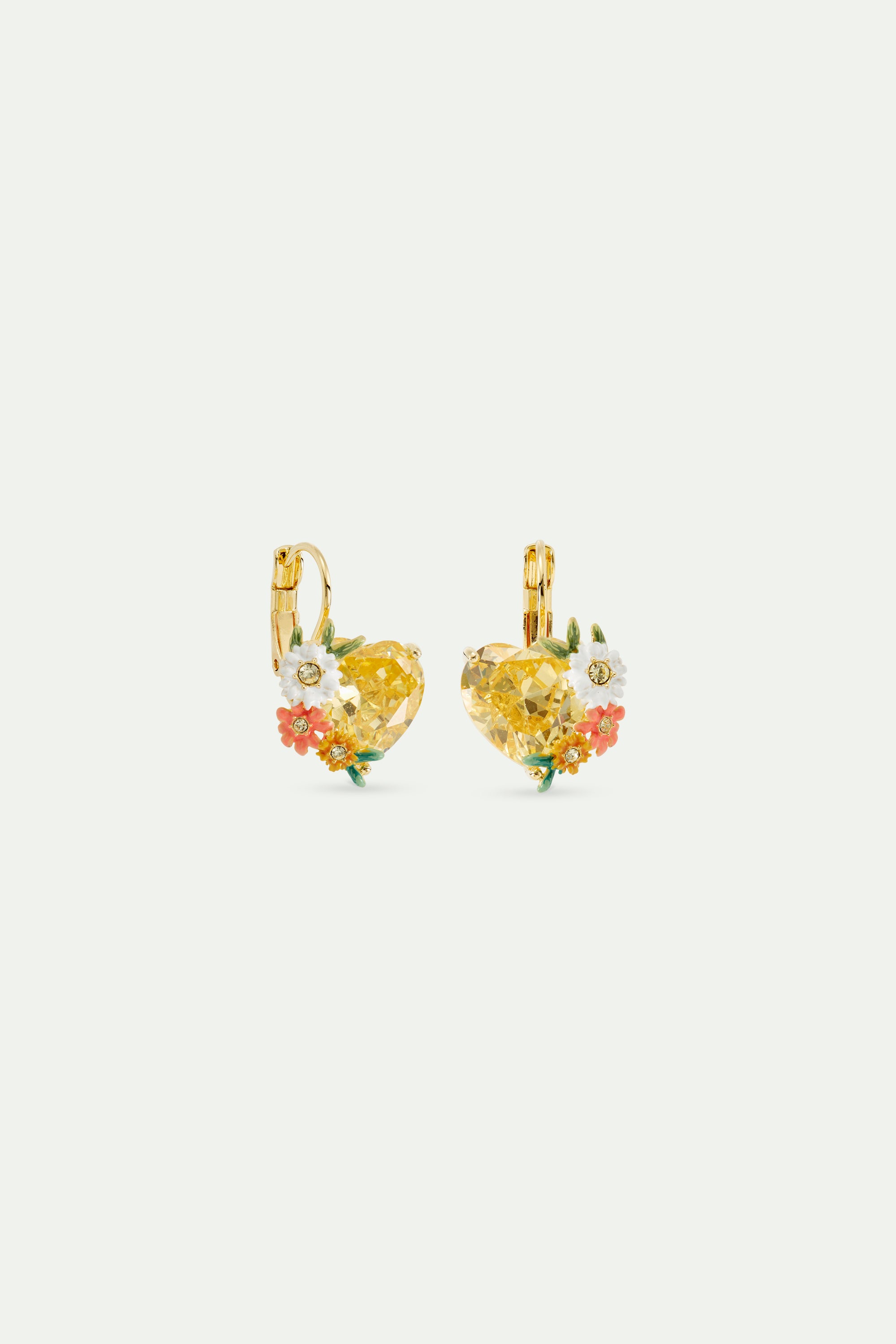 Yellow heart, zinnias and daisies sleeper earrings